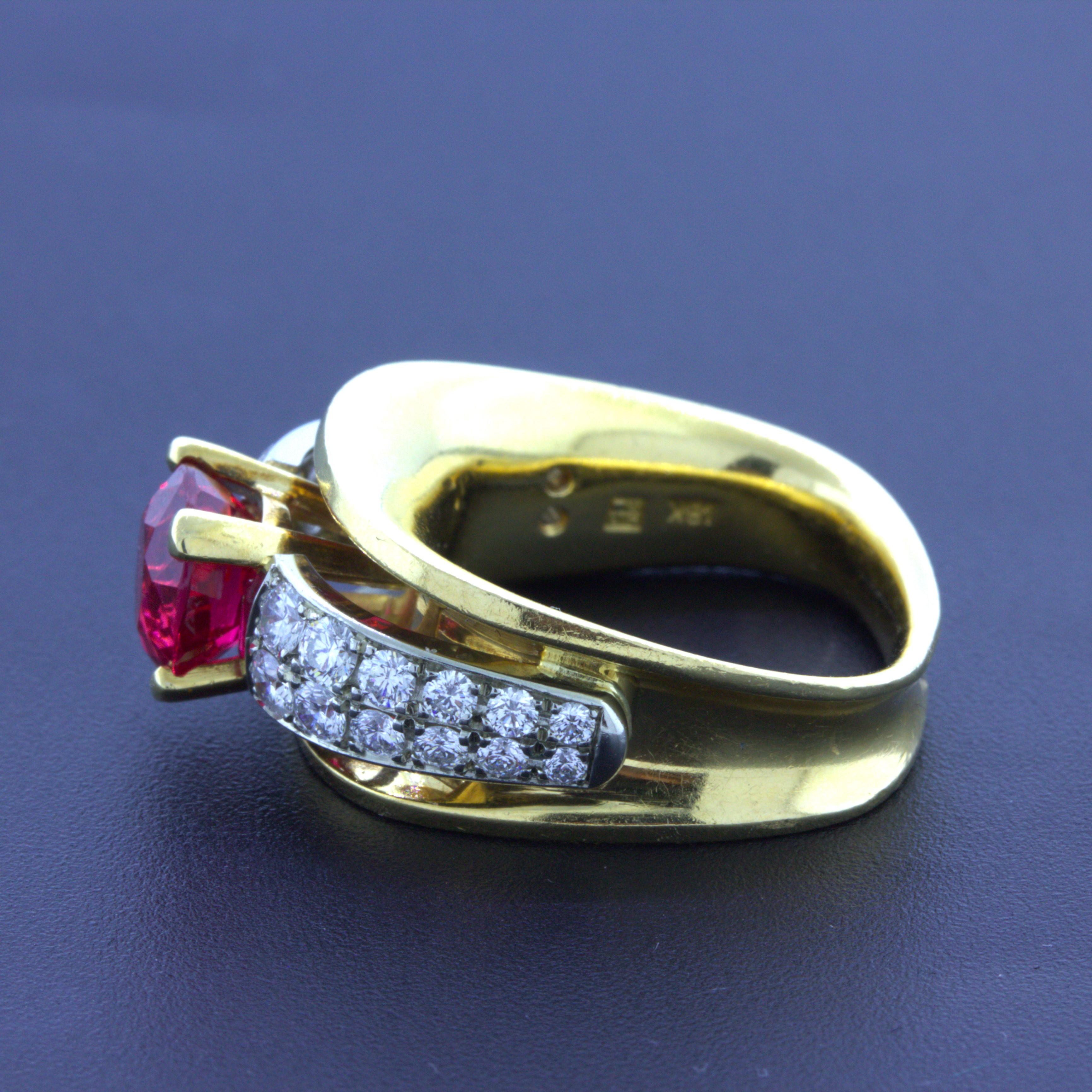 Exceptional 2.28 Carat Burmese Red Spinel Diamond 18K Yellow Gold Ring, GIA Cert