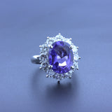 9.60 Ct No-Heat Color-Change Sapphire Diamond Halo Platinum Ring, GRS Certified