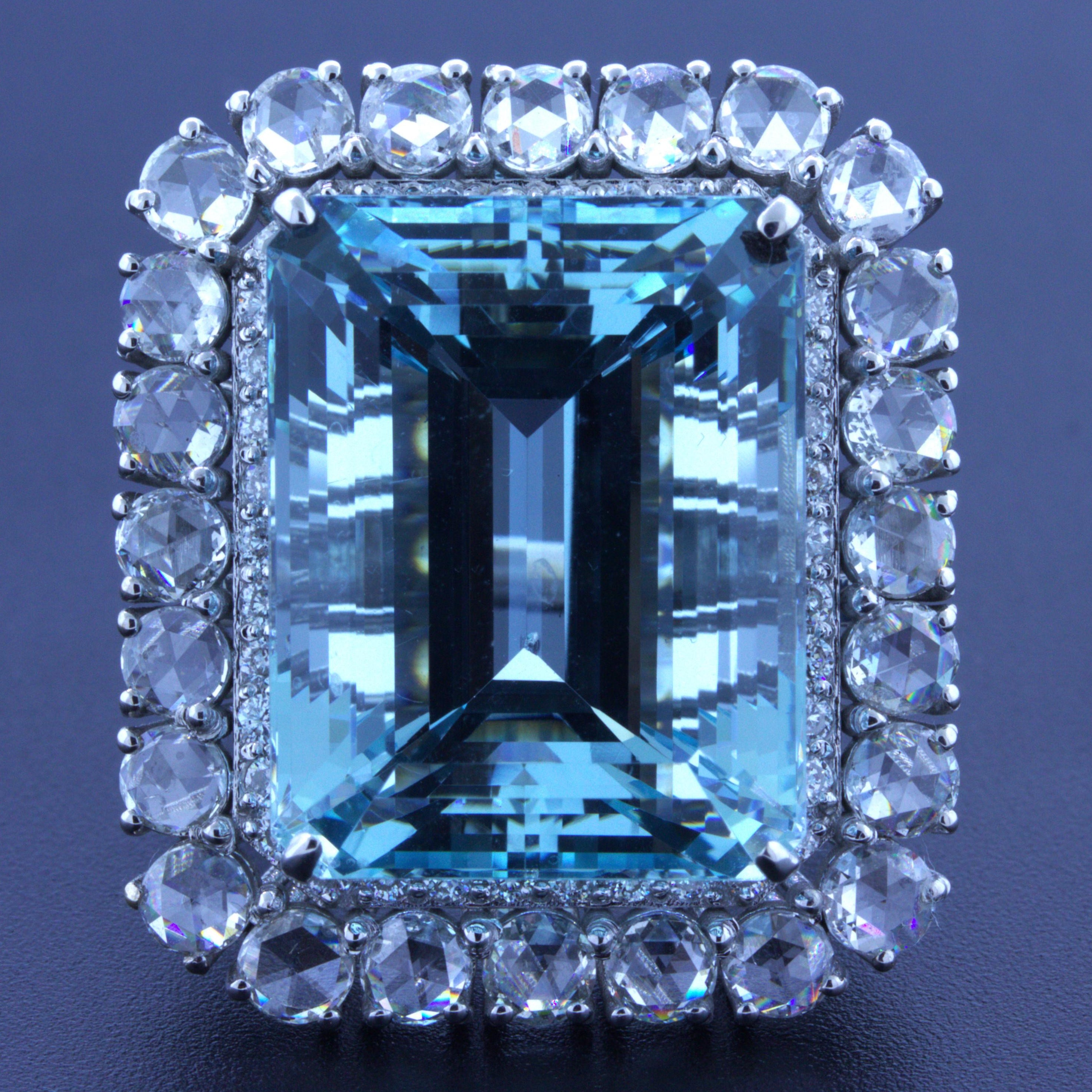 35.28 Carat Aquamarine Diamond 18k White Gold Cocktail Ring