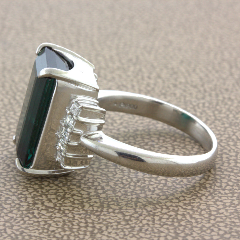 9.13 Carat Indicolite Tourmaline Diamond Platinum Ring
