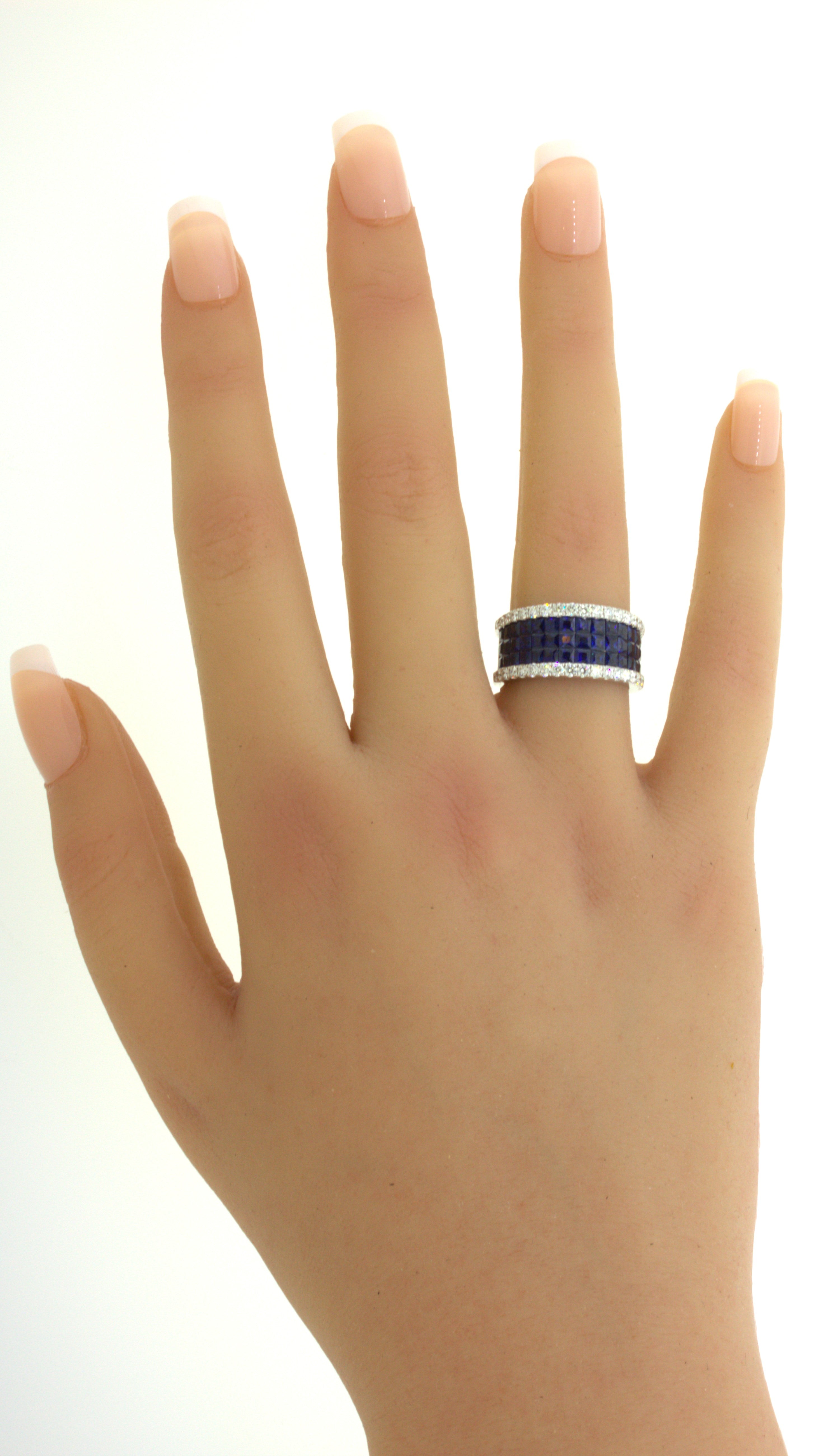 Blue-Sapphire Diamond 18k White Gold Band Ring