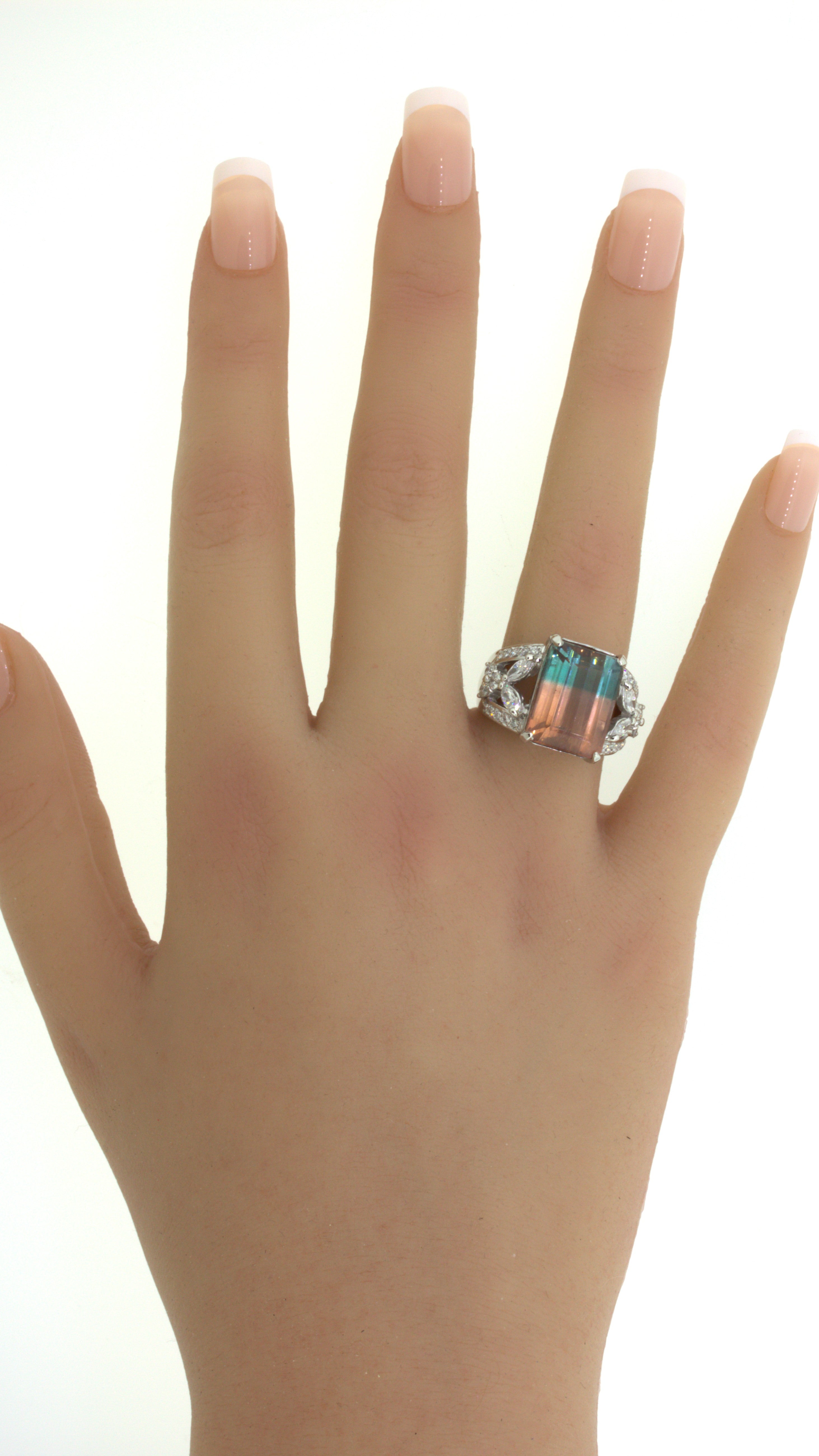 Bi-Color Tourmaline Diamond Platinum Floral Ring