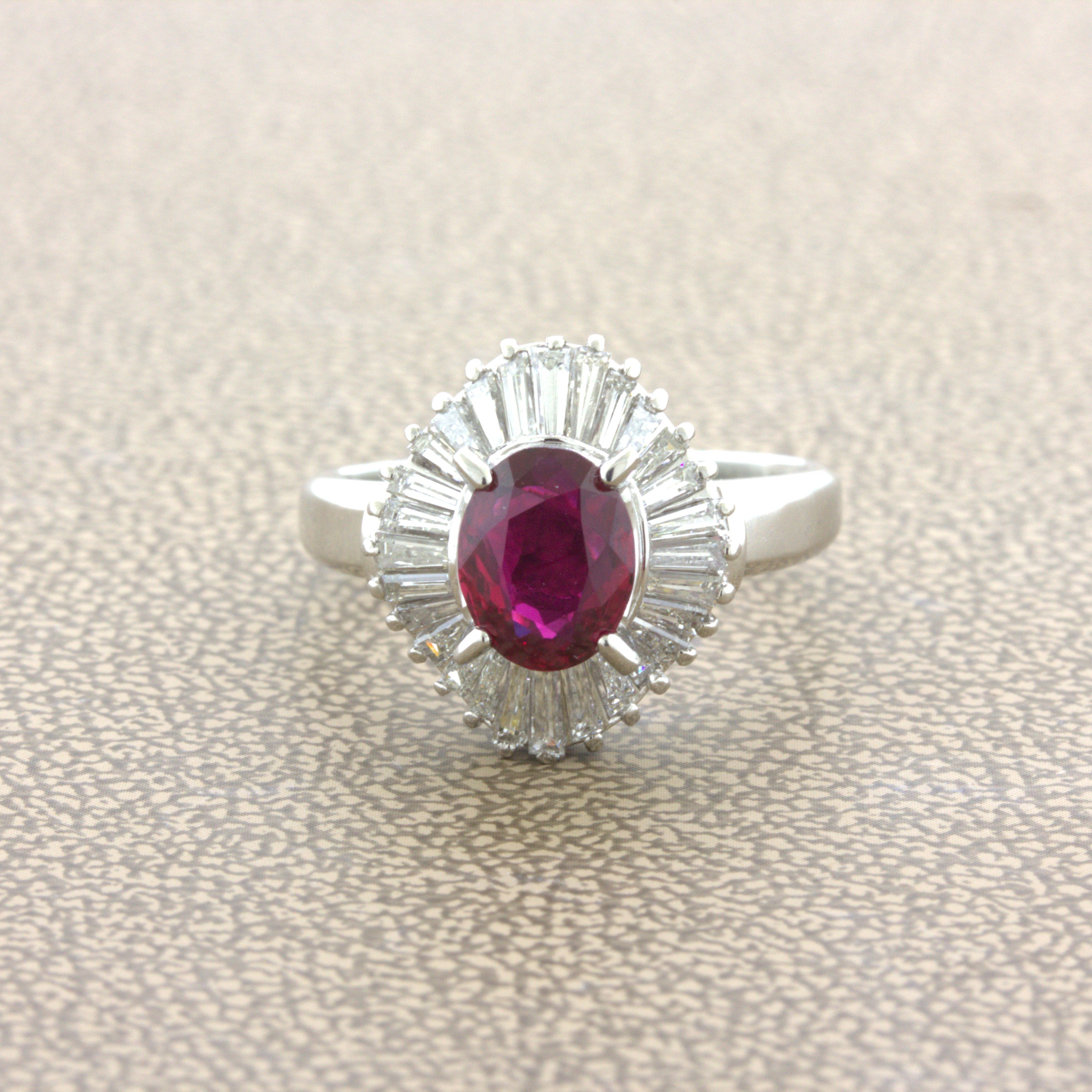 1.32 Carat No-Heat Ruby Diamond Platinum Ballerina Ring, GIA Certified