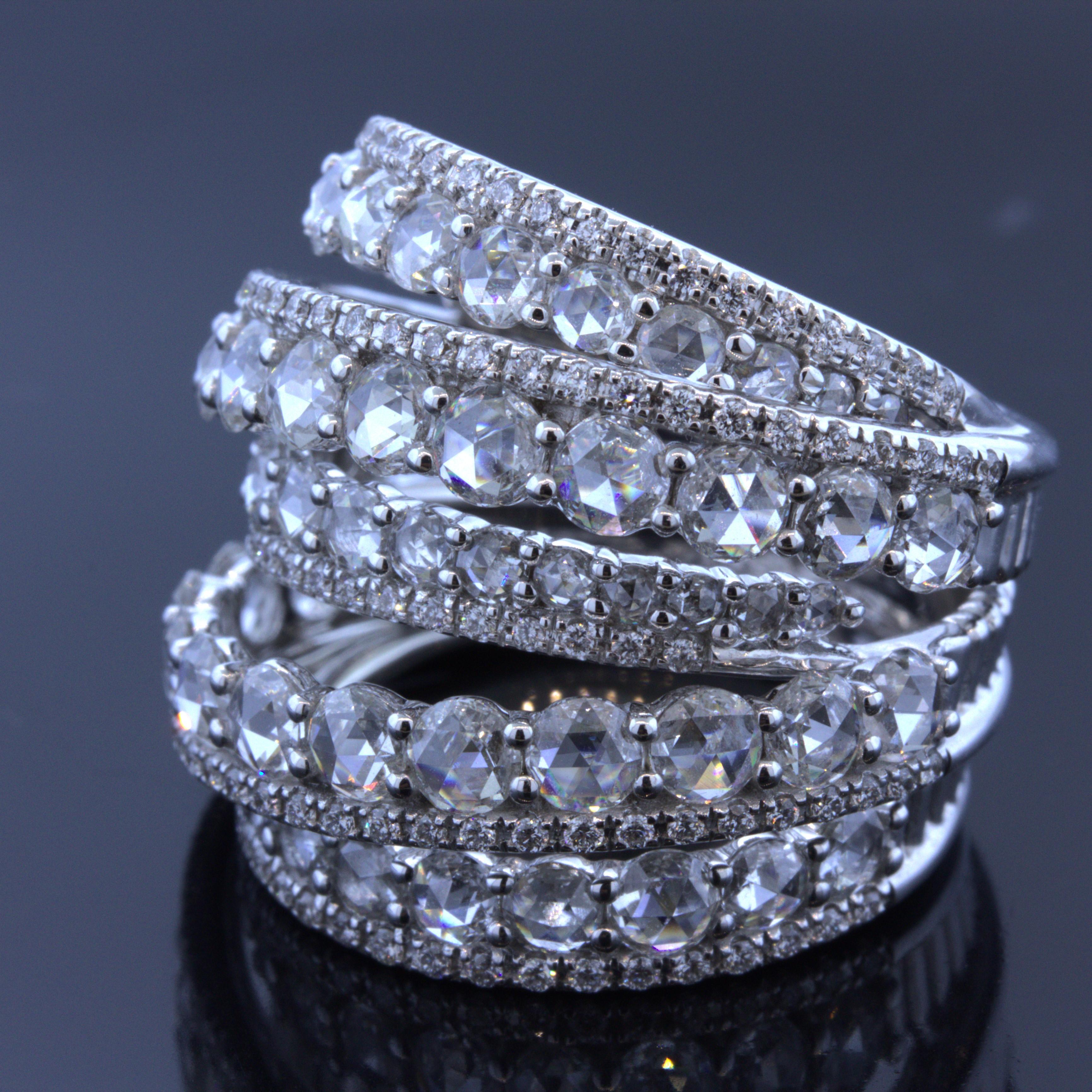 Rose-cut Diamond Multi-Layer 18K White Gold Wrap Ring