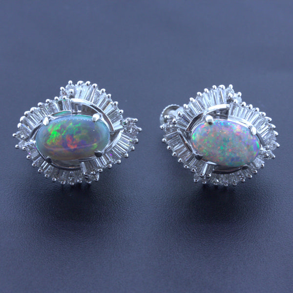 Australian Black Opal Diamond Platinum Earrings