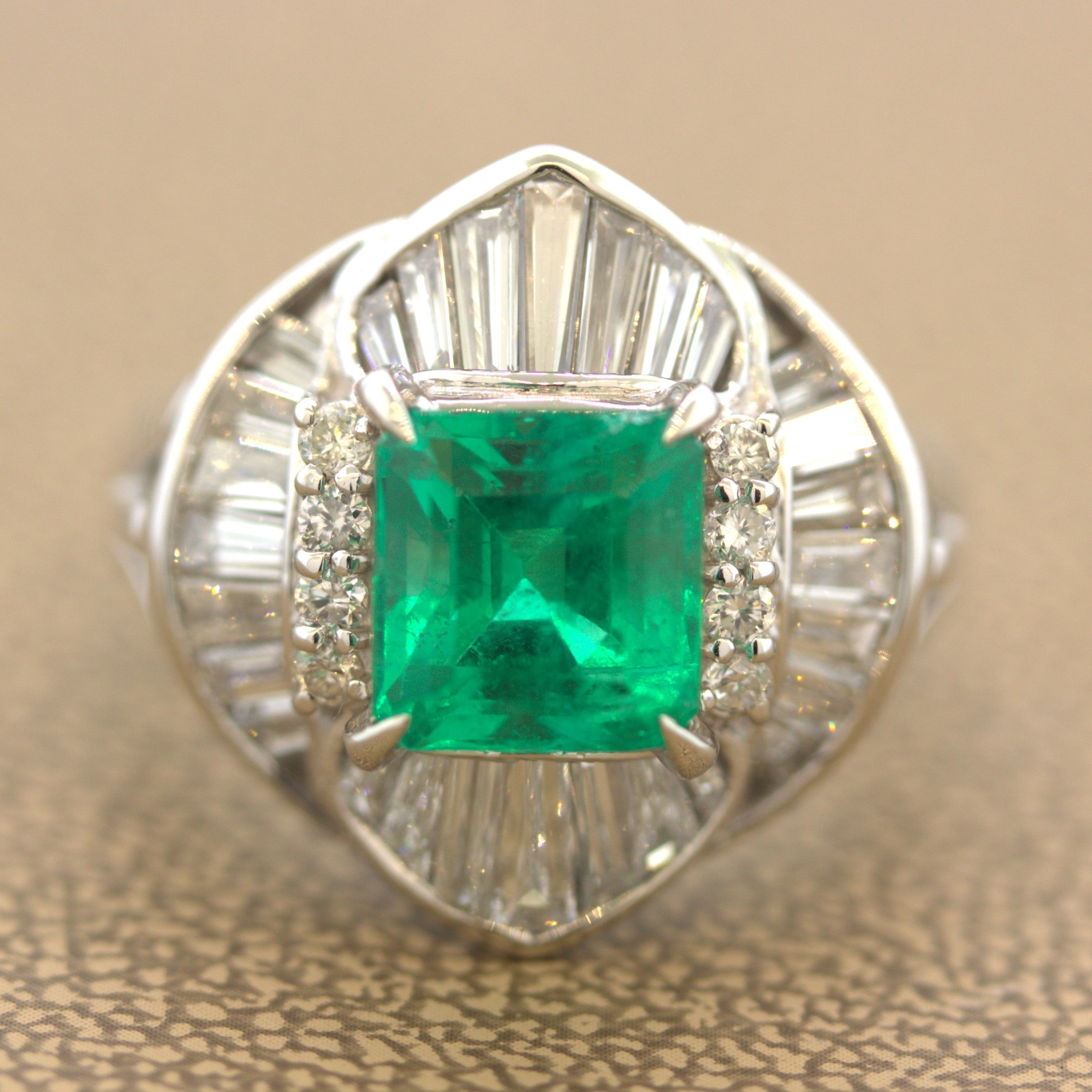 Gem 2.25 Carat Emerald Diamond Platinum Ring