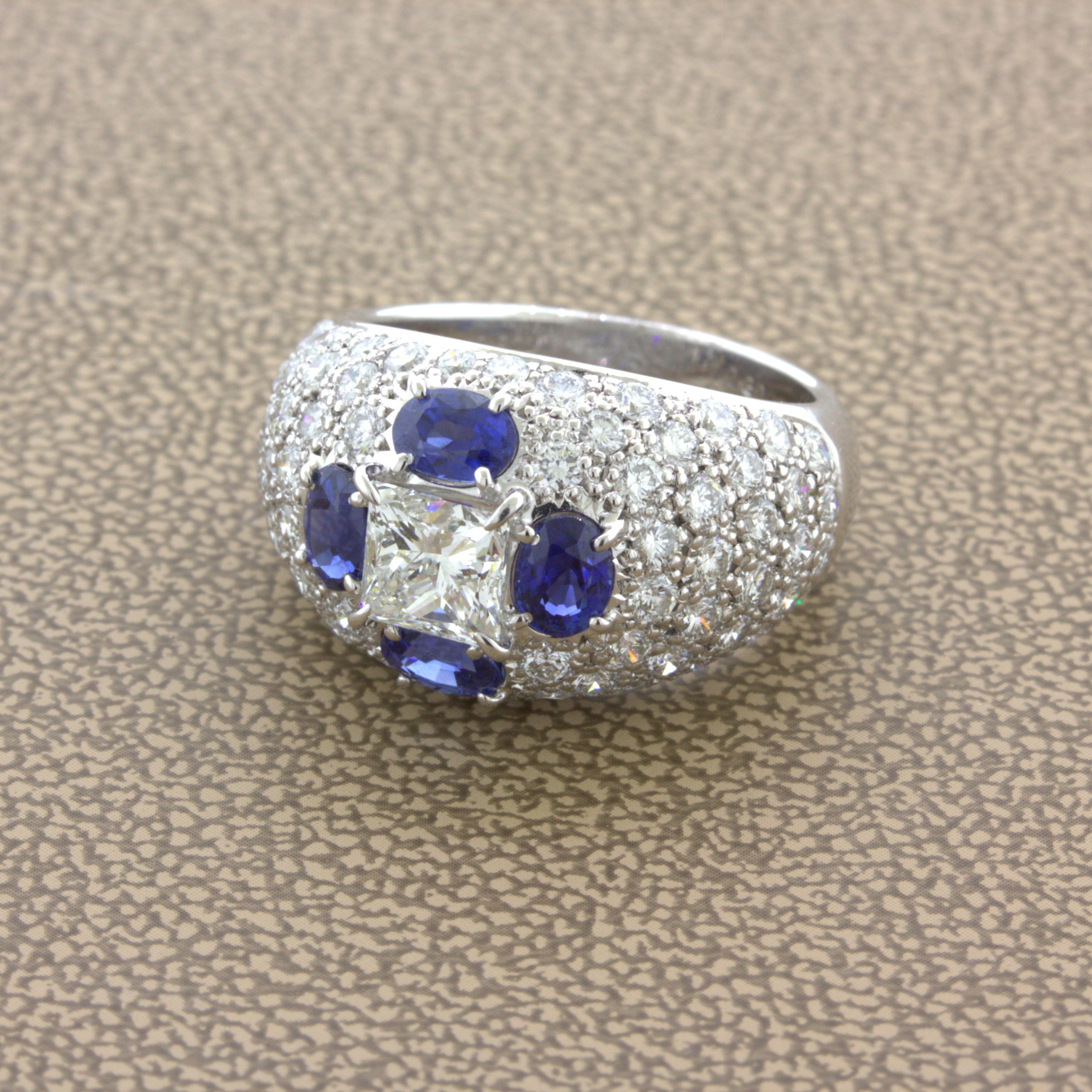 1.02 Carat Princess-Cut Diamond Sapphire Platinum Ring