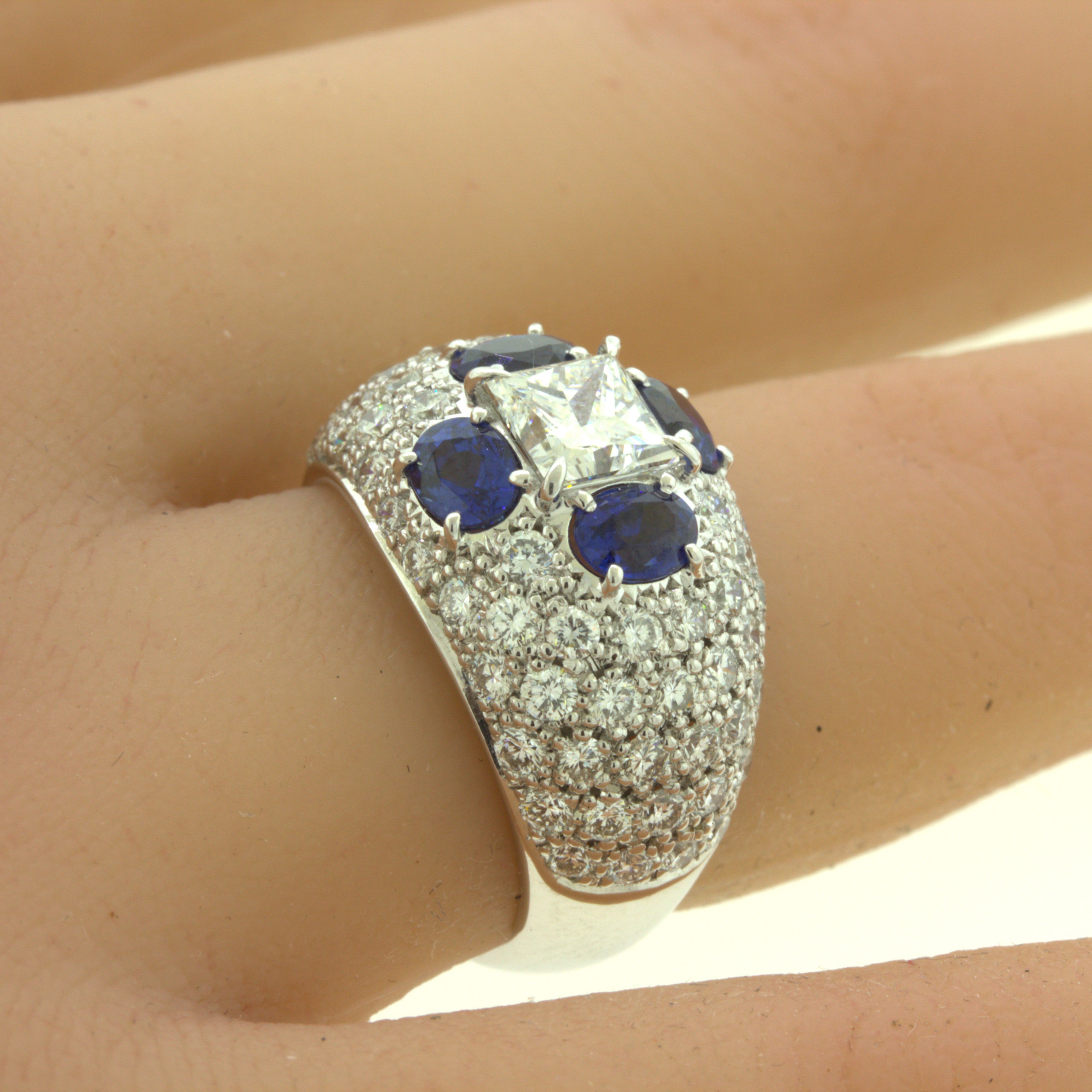 1.02 Carat Princess-Cut Diamond Sapphire Platinum Ring