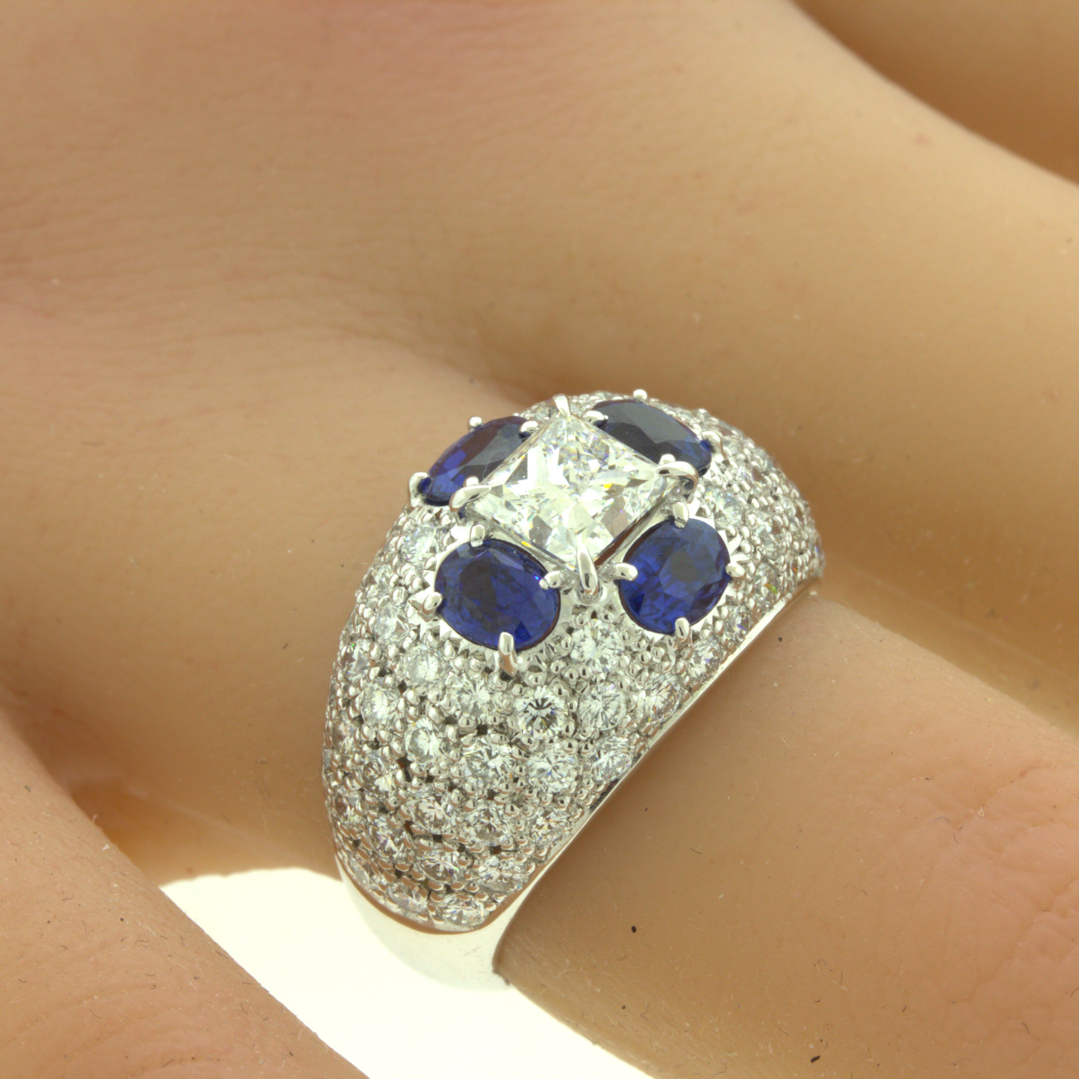 1.02 Carat Princess-Cut Diamond Sapphire Platinum Ring