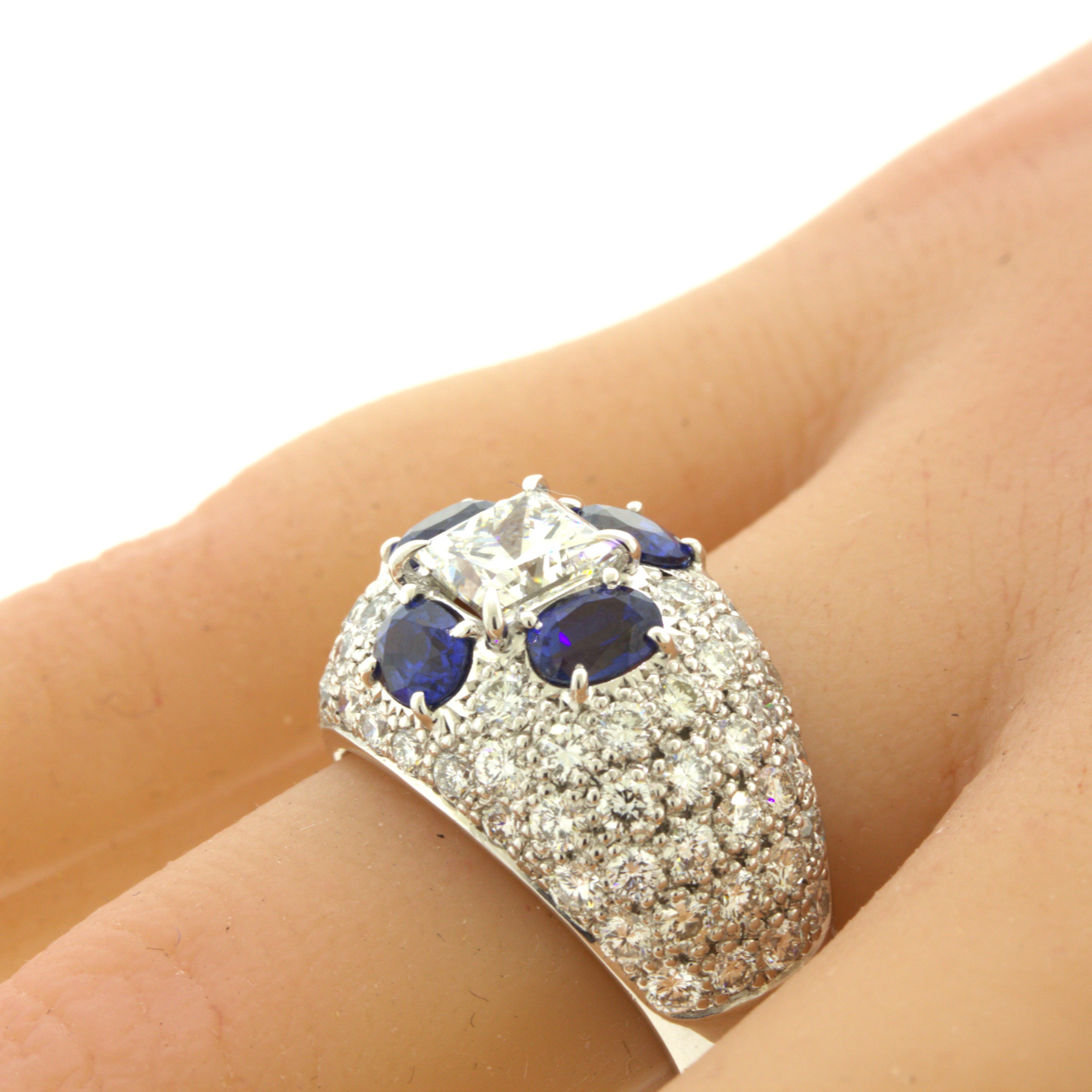 1.02 Carat Princess-Cut Diamond Sapphire Platinum Ring