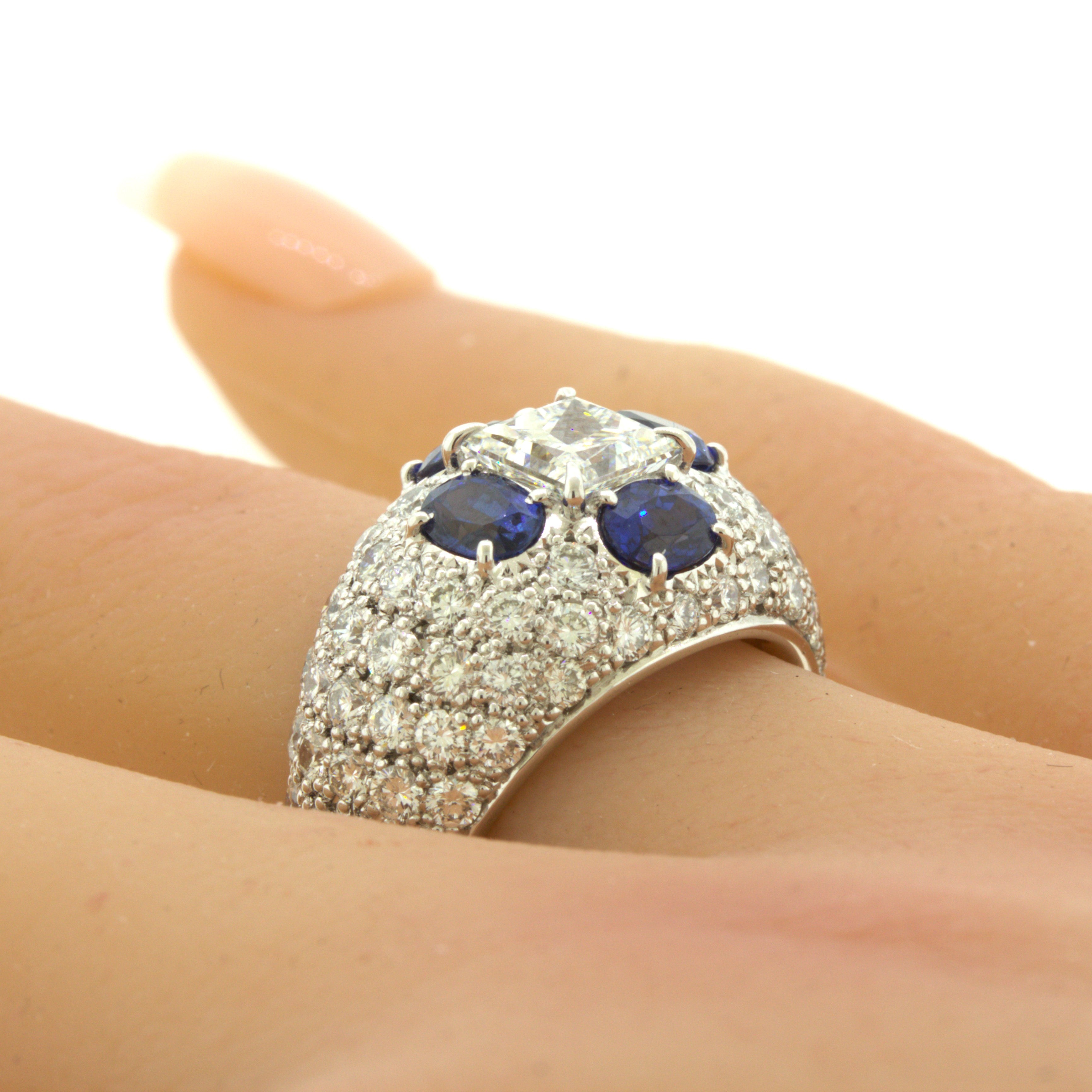 1.02 Carat Princess-Cut Diamond Sapphire Platinum Ring