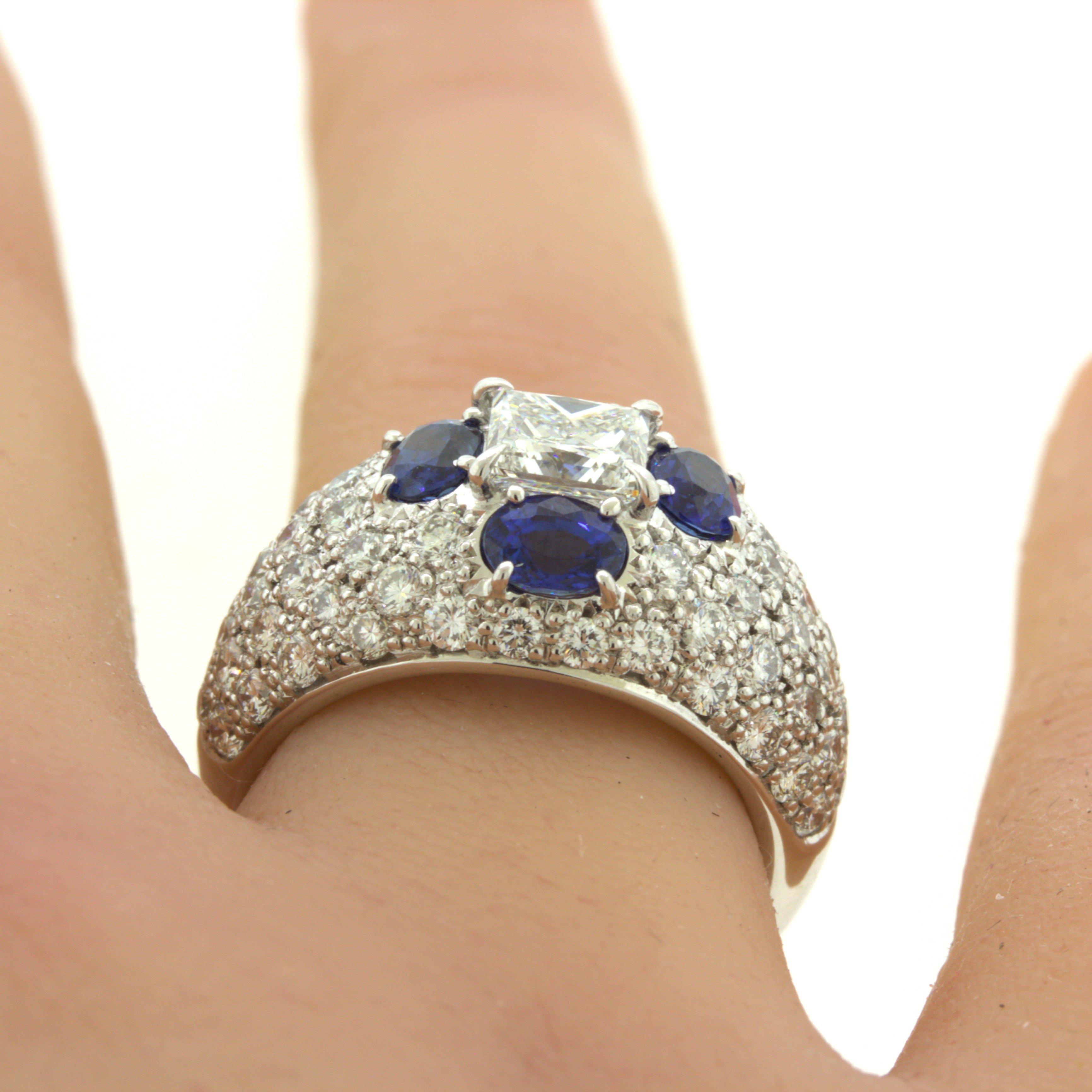 1.02 Carat Princess-Cut Diamond Sapphire Platinum Ring