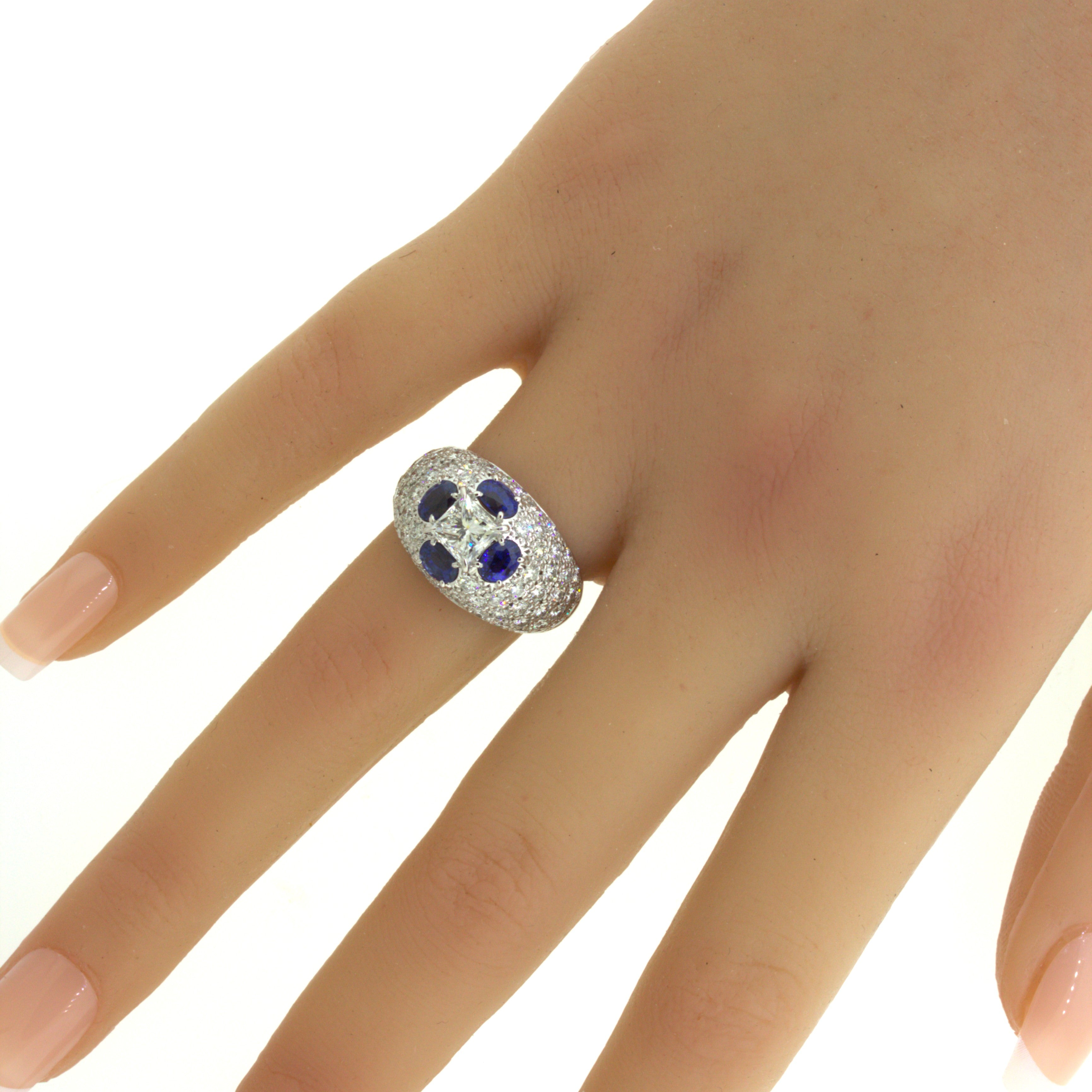 1.02 Carat Princess-Cut Diamond Sapphire Platinum Ring