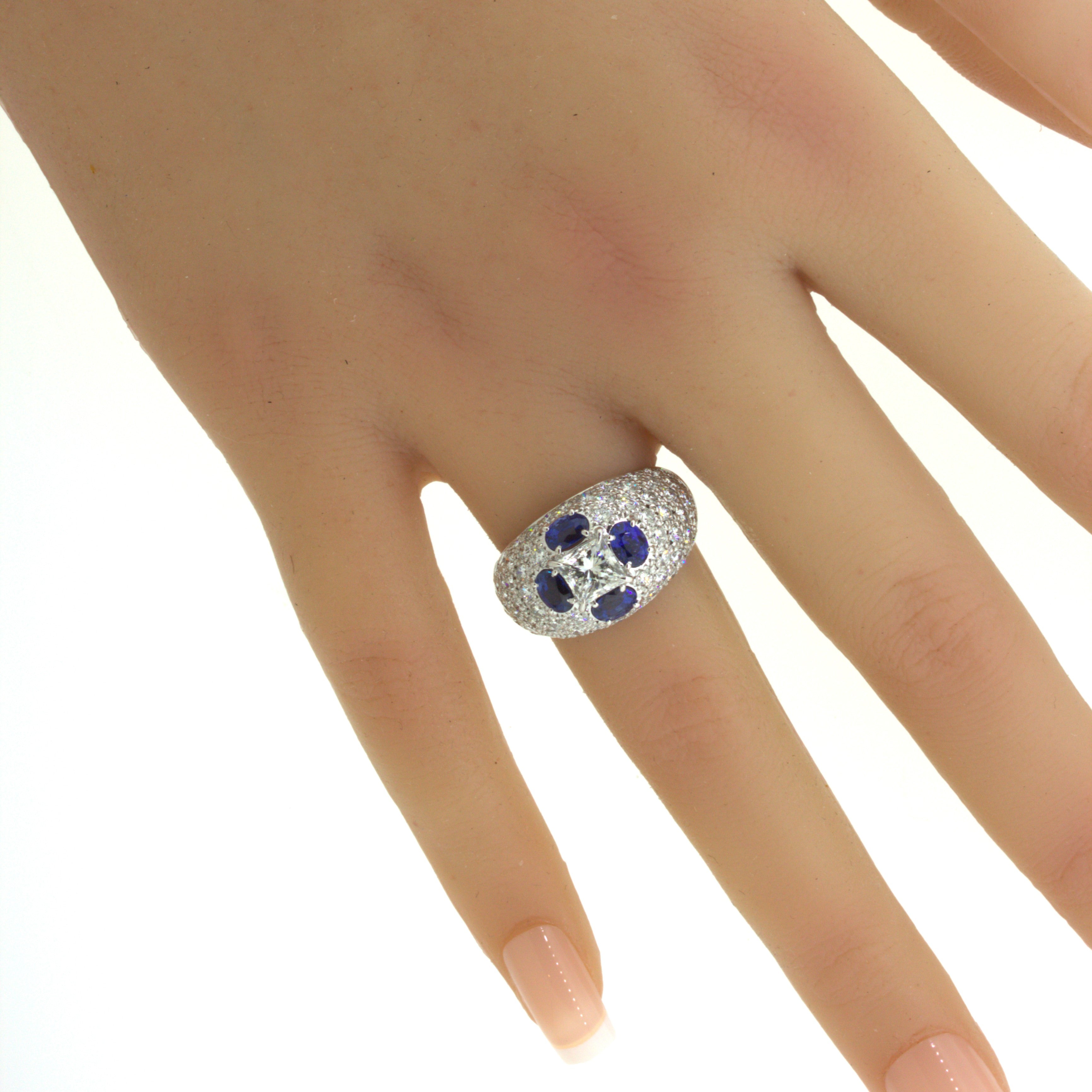 1.02 Carat Princess-Cut Diamond Sapphire Platinum Ring