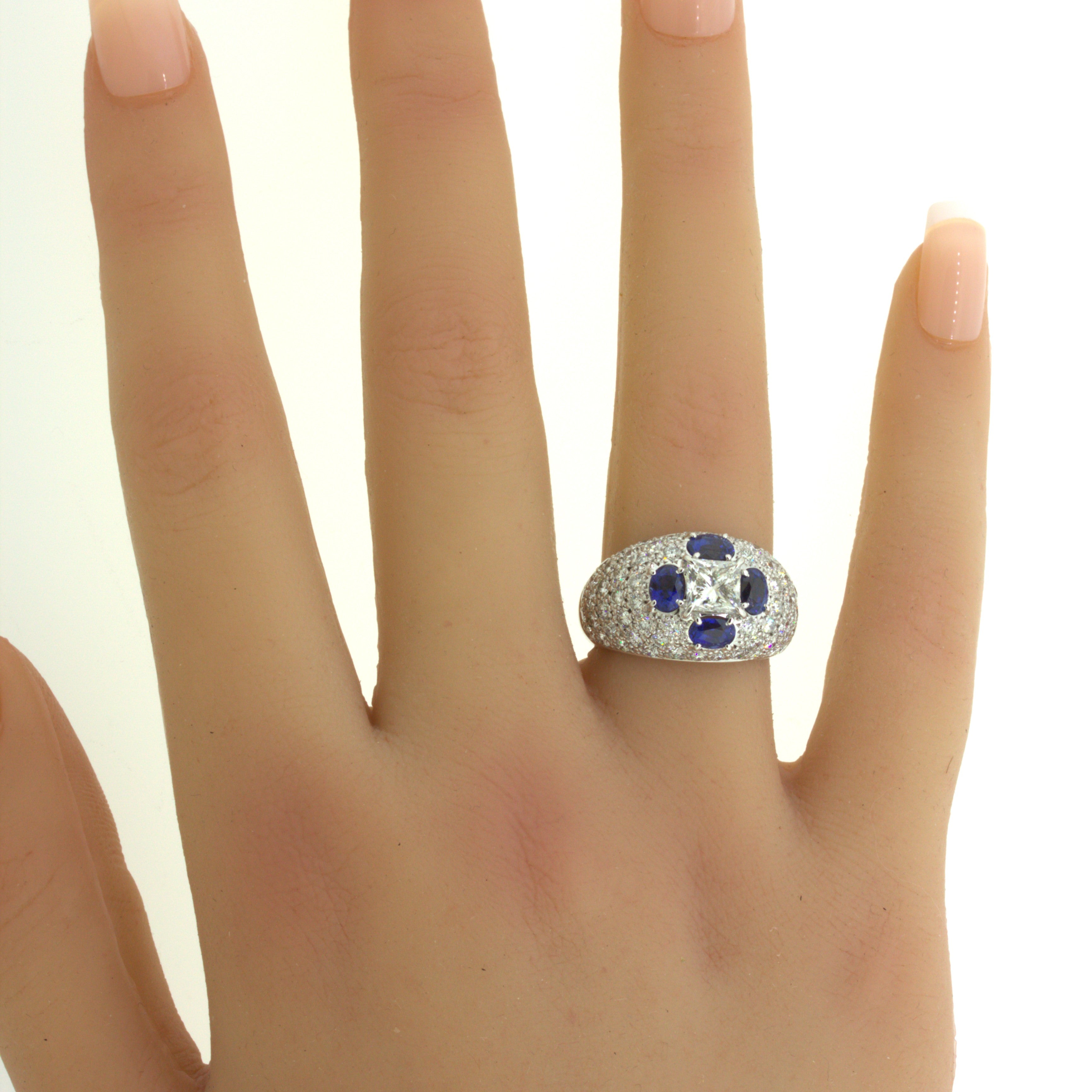 1.02 Carat Princess-Cut Diamond Sapphire Platinum Ring