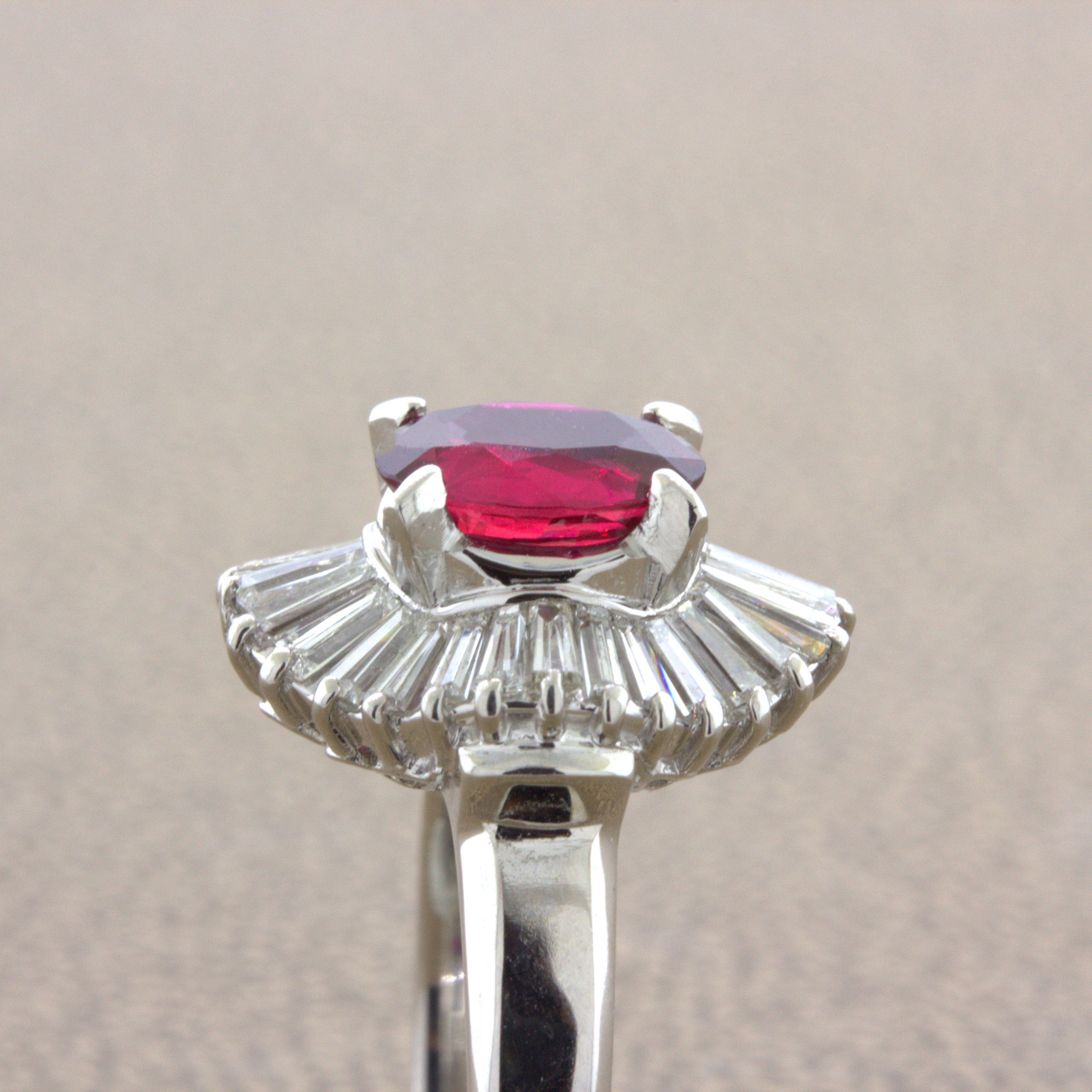 1.32 Carat No-Heat Ruby Diamond Platinum Ballerina Ring, GIA Certified