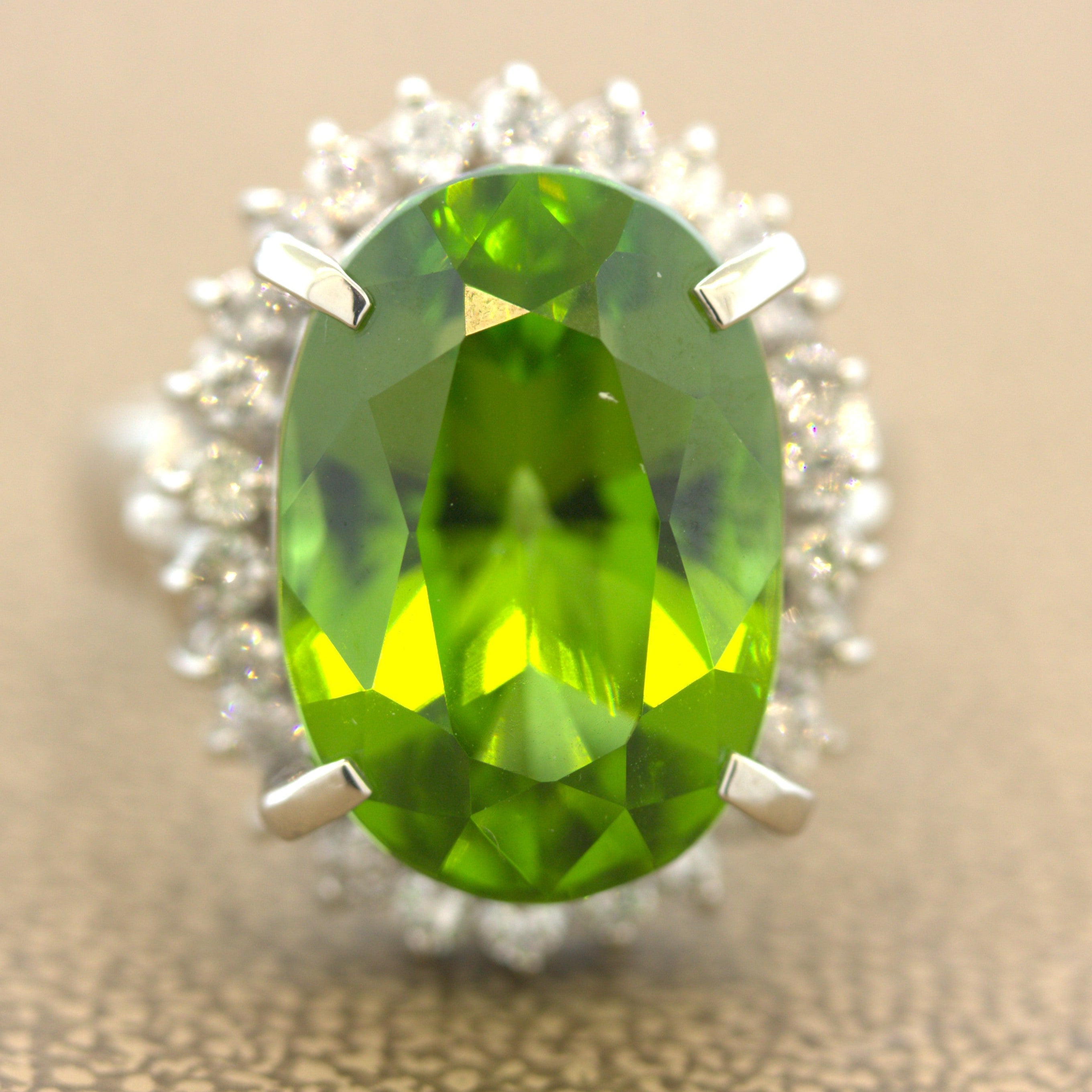 14.19 Carat Peridot Diamond Platinum Ring