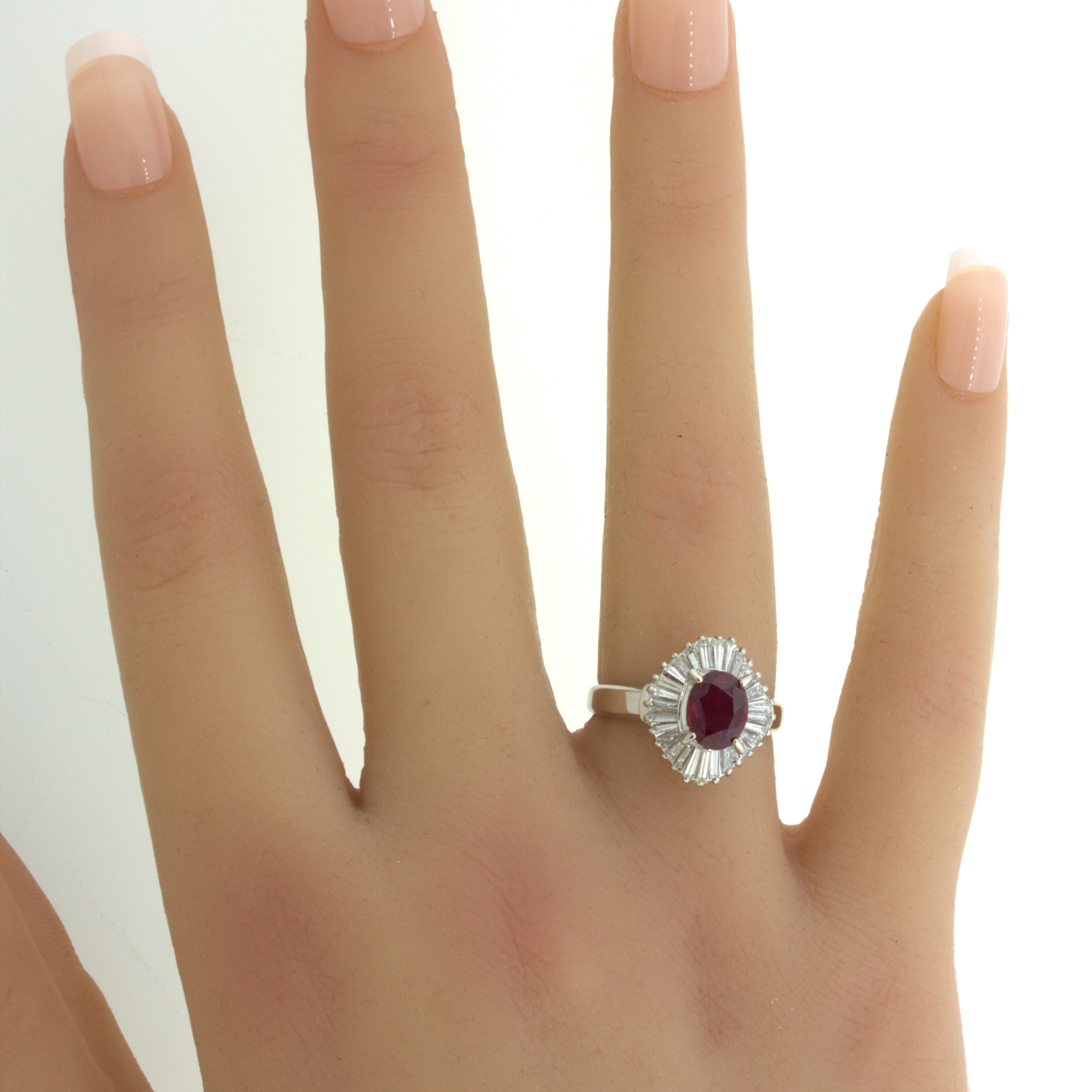 1.32 Carat No-Heat Ruby Diamond Platinum Ballerina Ring, GIA Certified