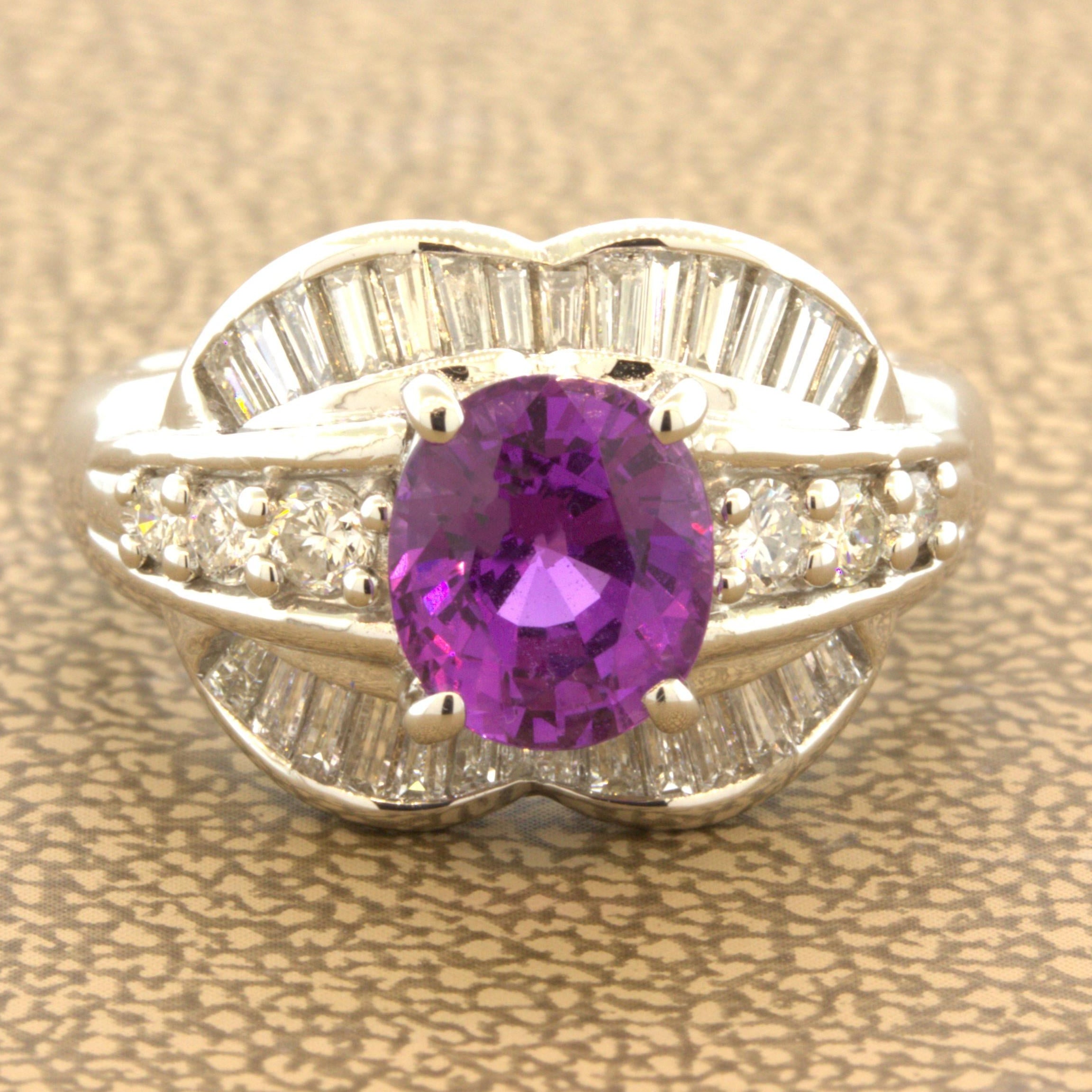 1.83 Carat No-Heat Purple-Sapphire Diamond Platinum Ring, GIA Certified