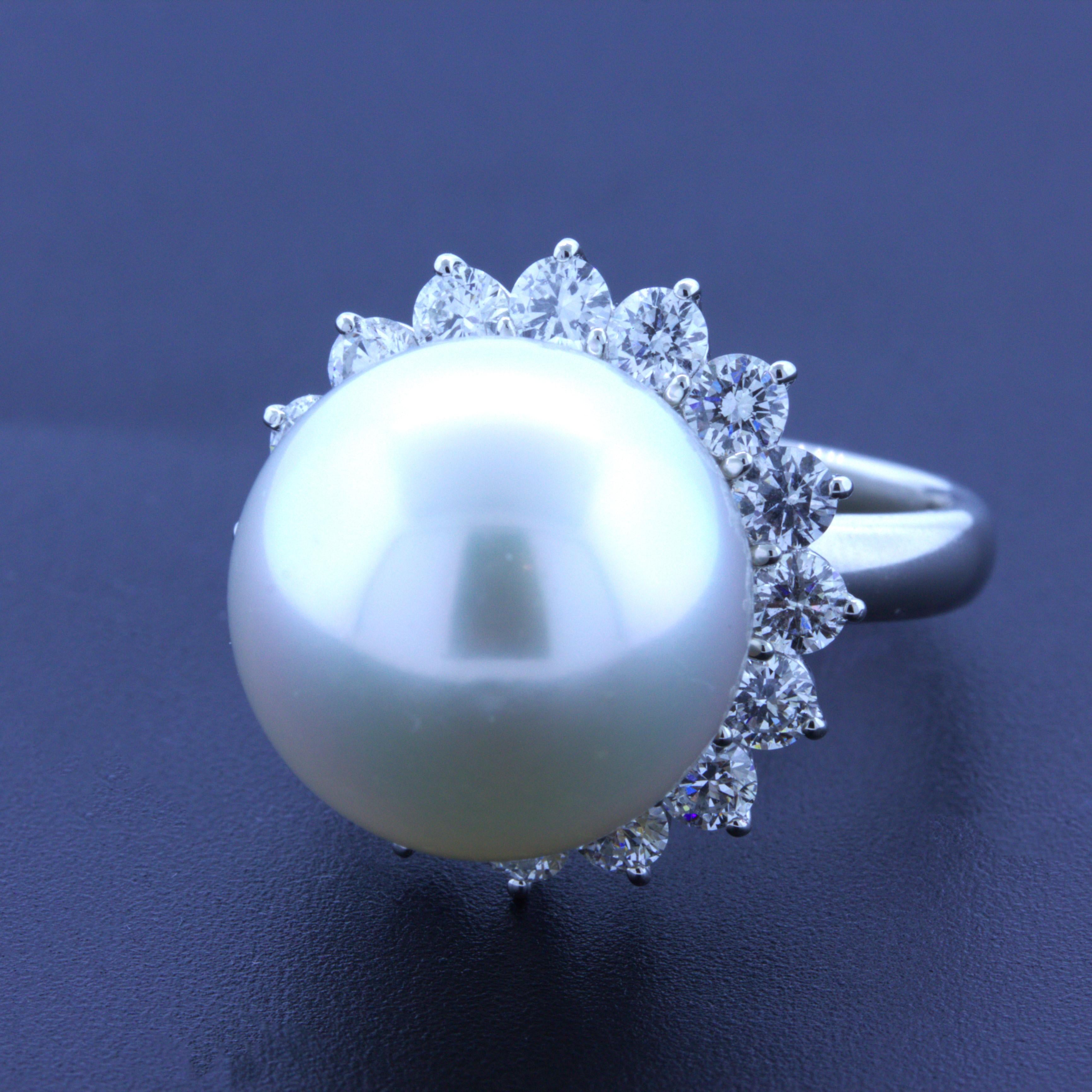 South Sea Pearl Diamond Halo Platinum Ring
