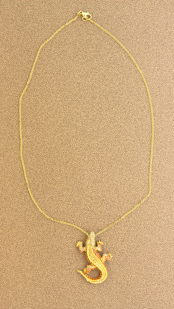 Orange Sapphire Diamond 18k Yellow Gold Alligator Pendant