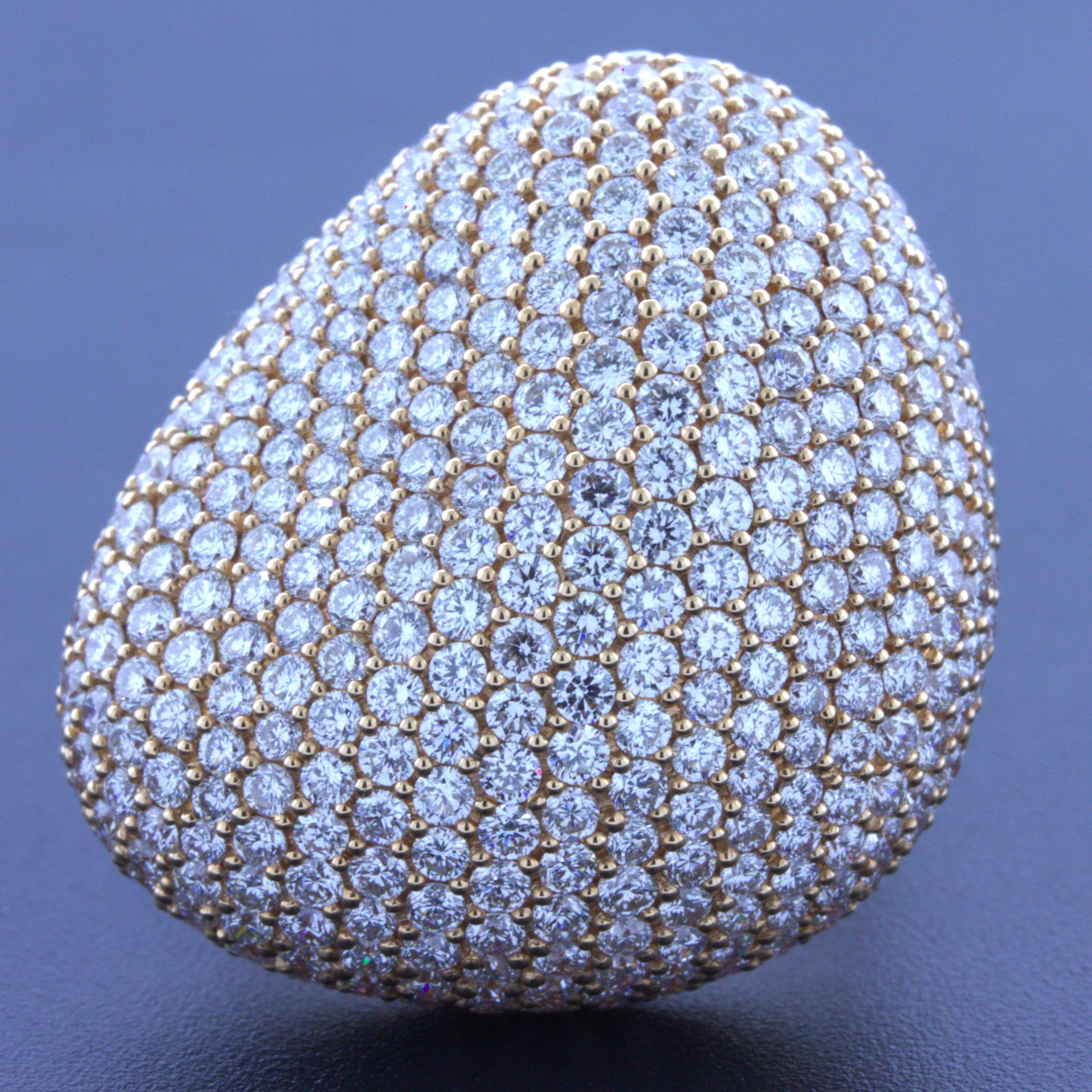 6.42 Carat Diamond Pave 18k Rose Gold Domed Cocktail Ring