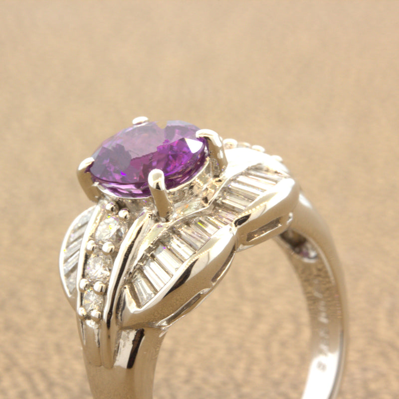 1.83 Carat No-Heat Purple-Sapphire Diamond Platinum Ring, GIA Certified