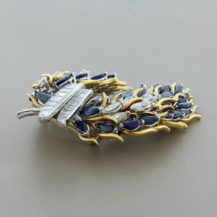 Blue Sapphire Diamond Flex Brooch in Platinum and Gold