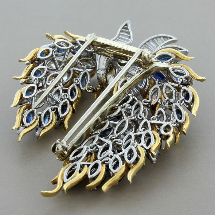 Blue Sapphire Diamond Flex Brooch in Platinum and Gold