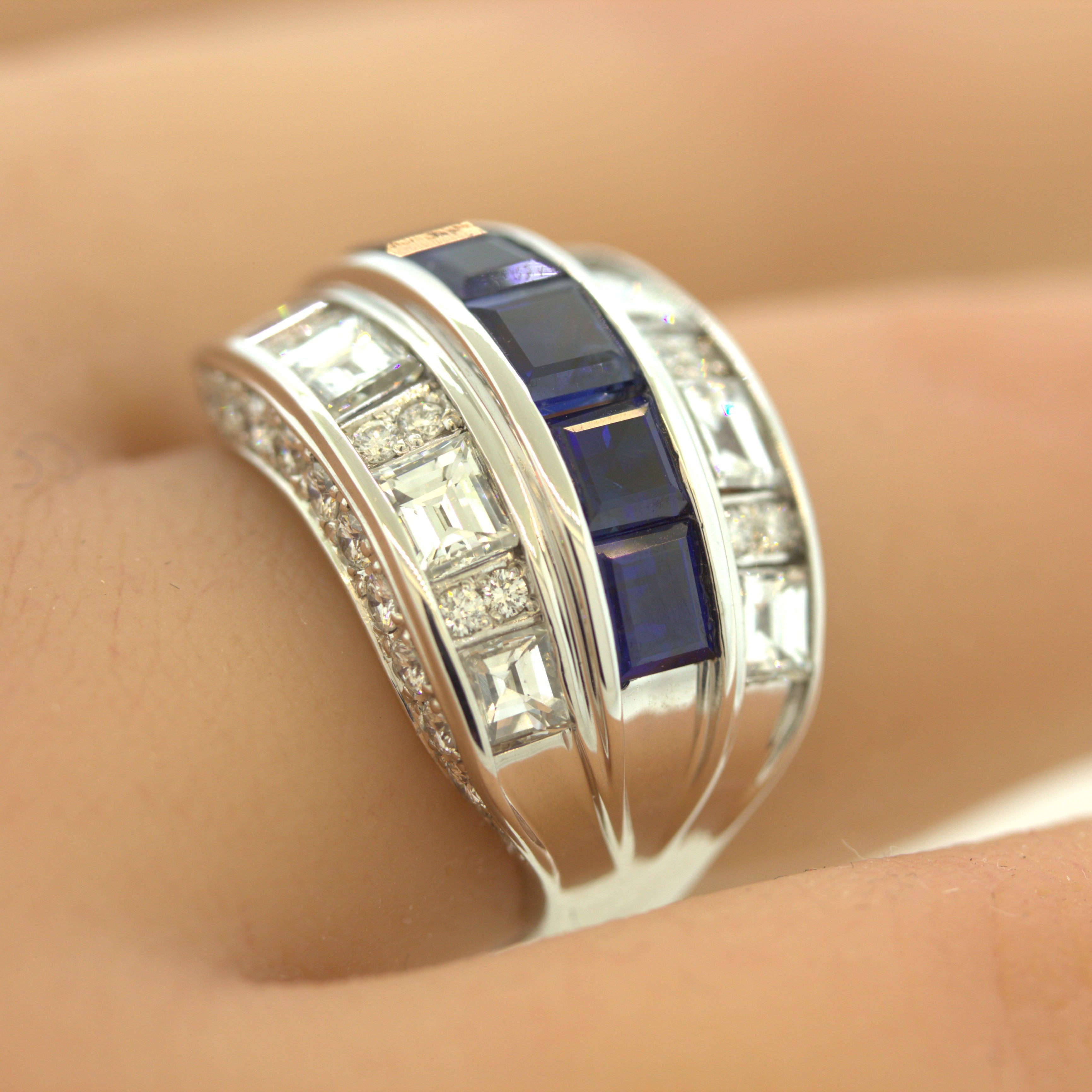 Sapphire Diamond Platinum Wide Band Ring