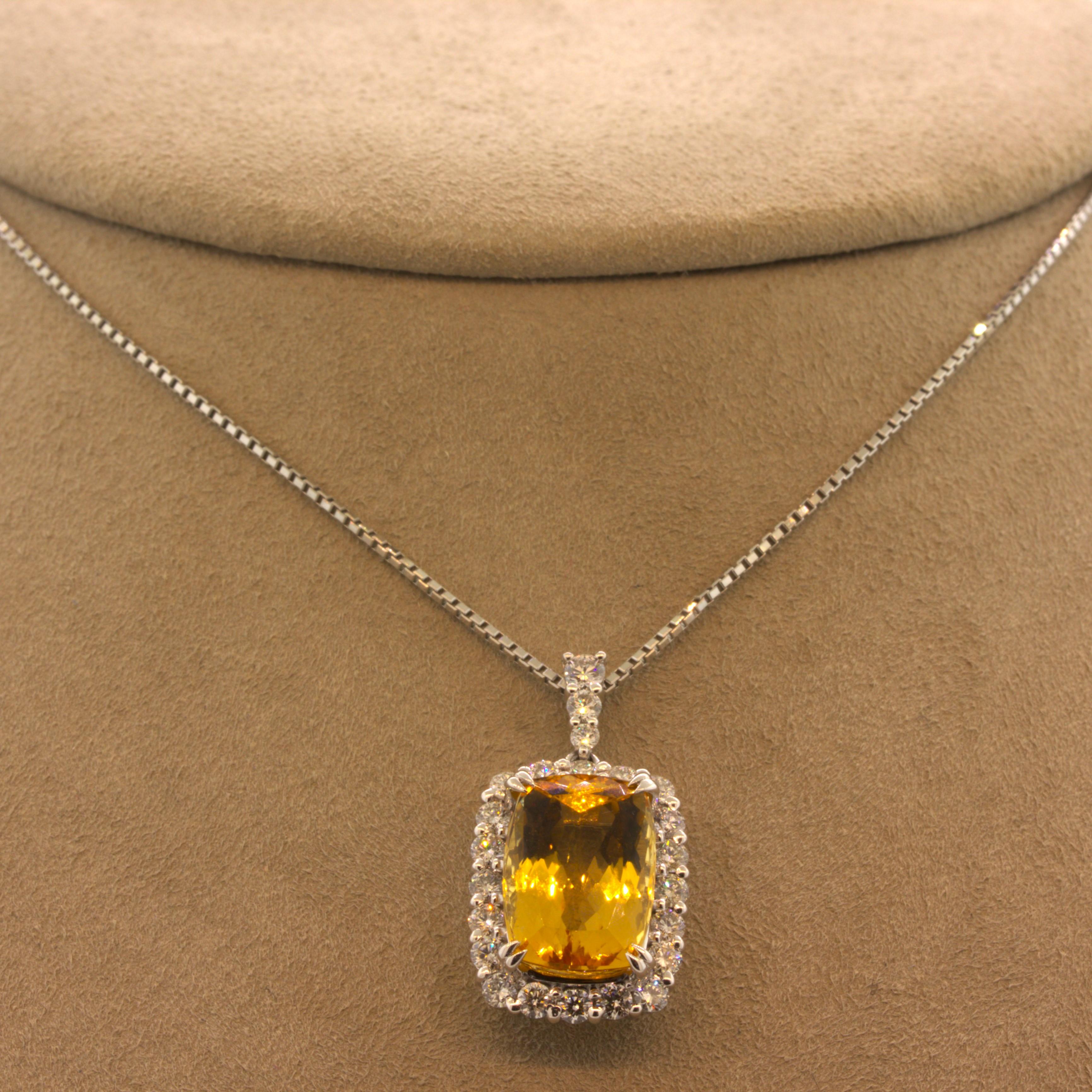 8.14 Carat Imperial Topaz Diamond Halo Platinum Drop Pendant