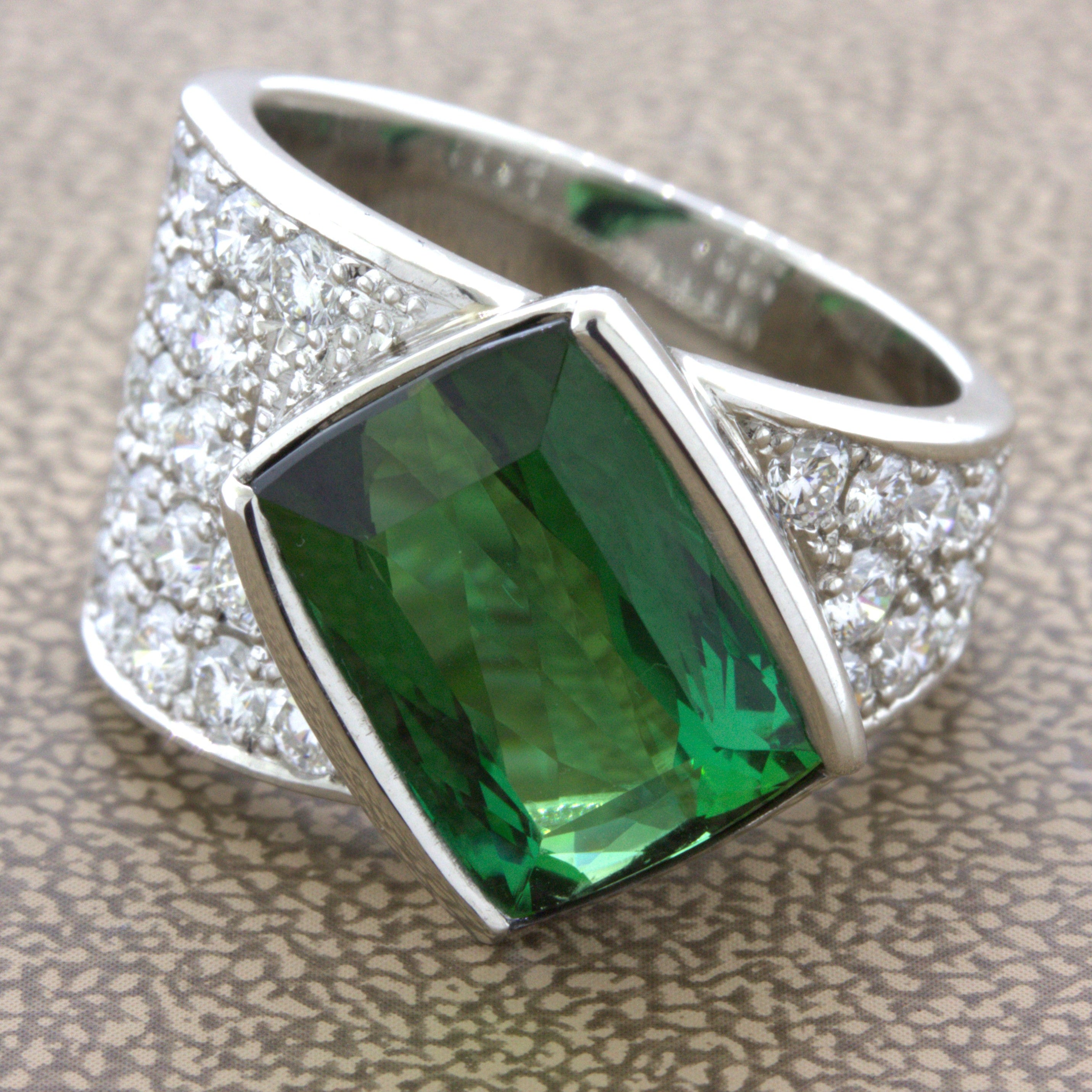 Green Tourmaline Diamond Platinum Ring