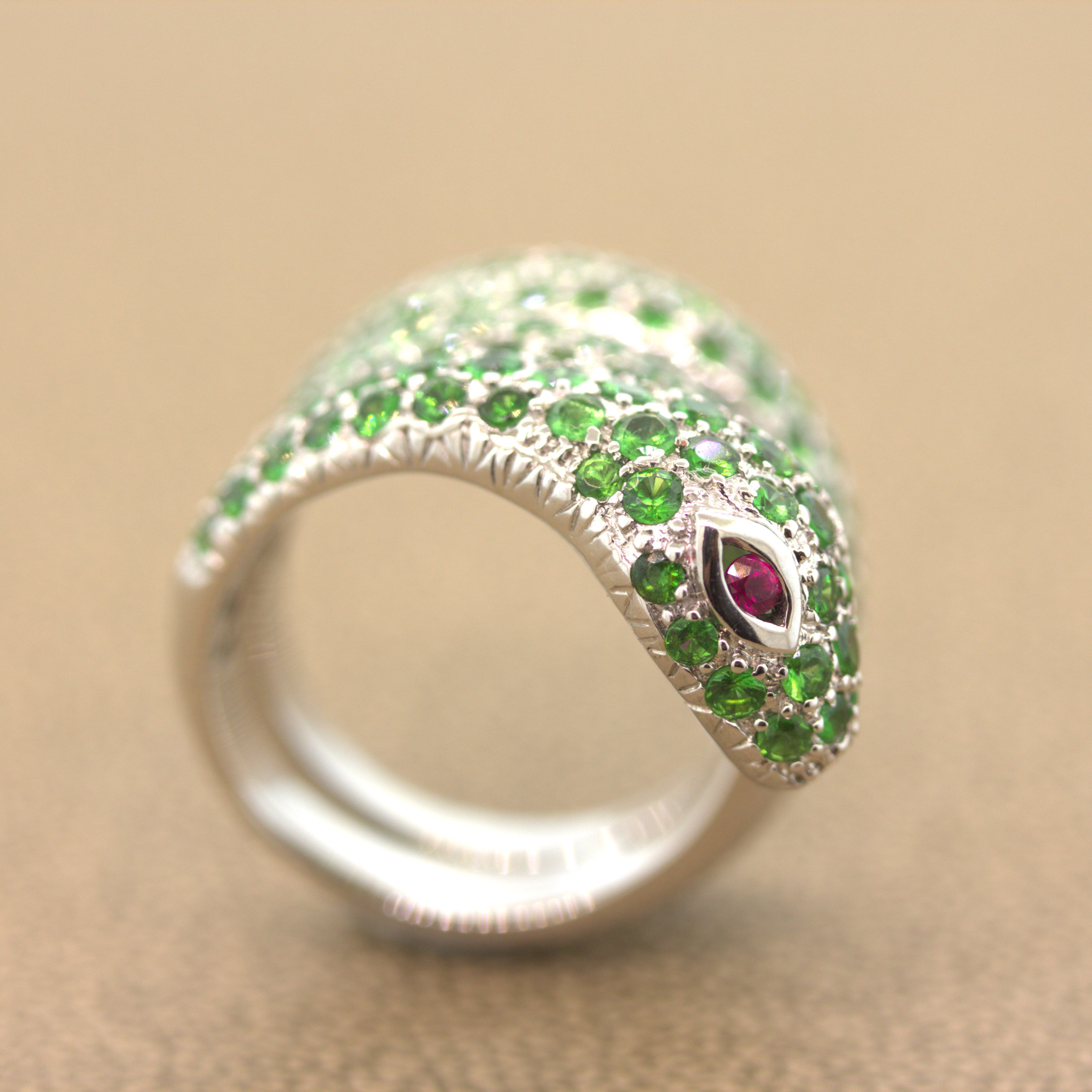 Tsavorite Ruby Snake Gold Wrap Ring