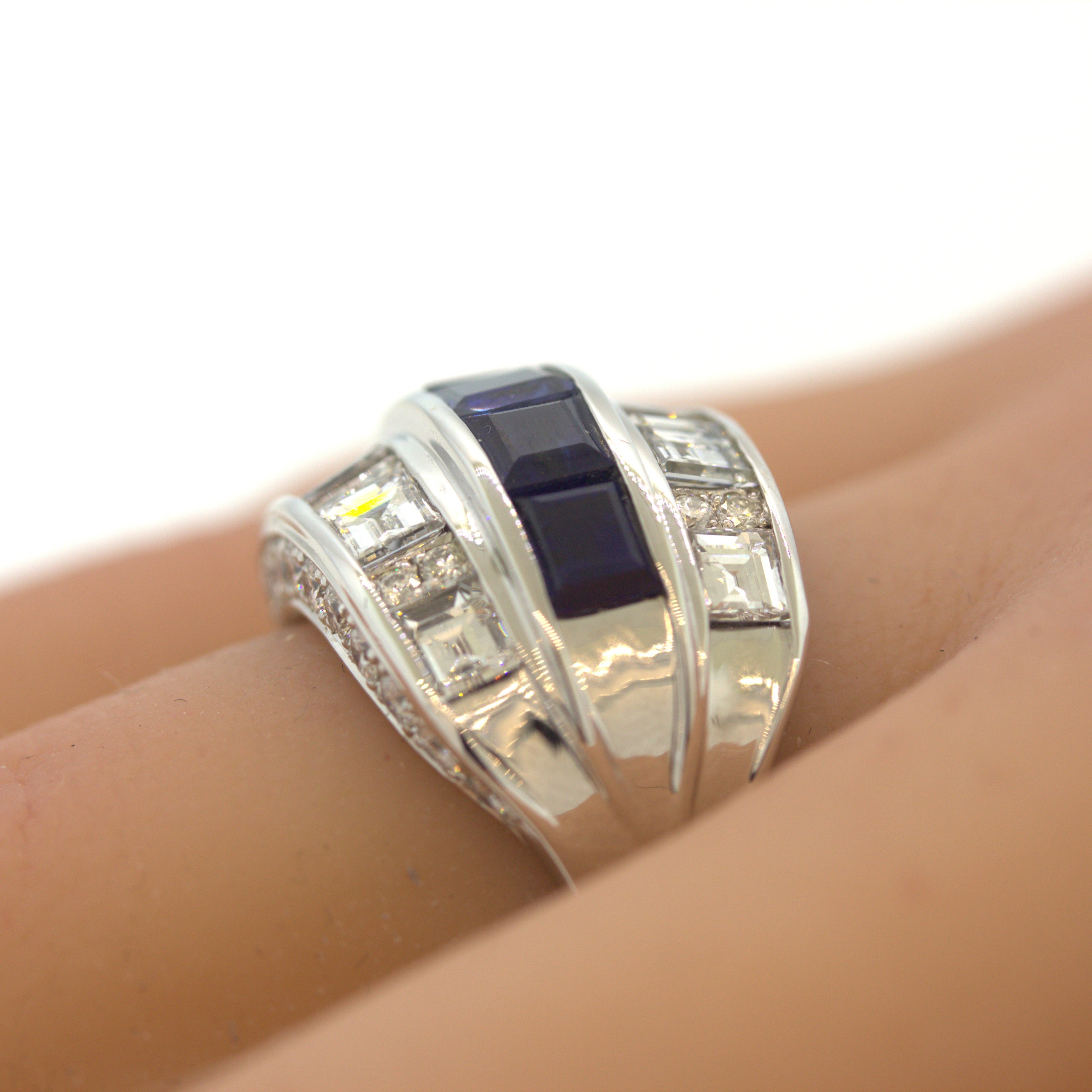 Sapphire Diamond Platinum Wide Band Ring