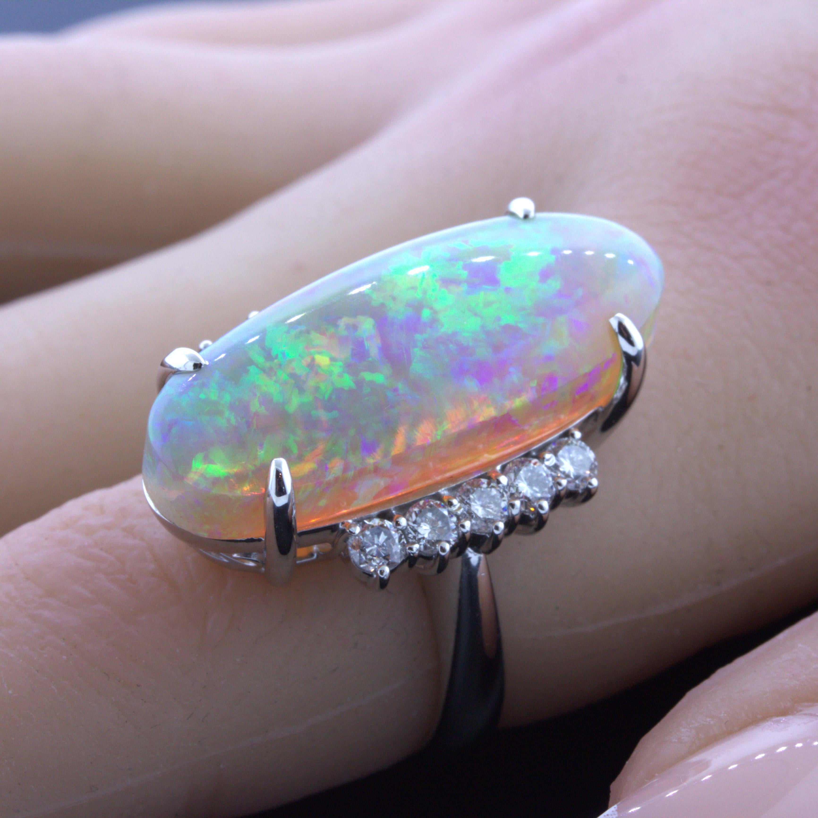 Impressive 15.36 Carat Australian Crystal Opal Diamond Platinum Cocktail Ring