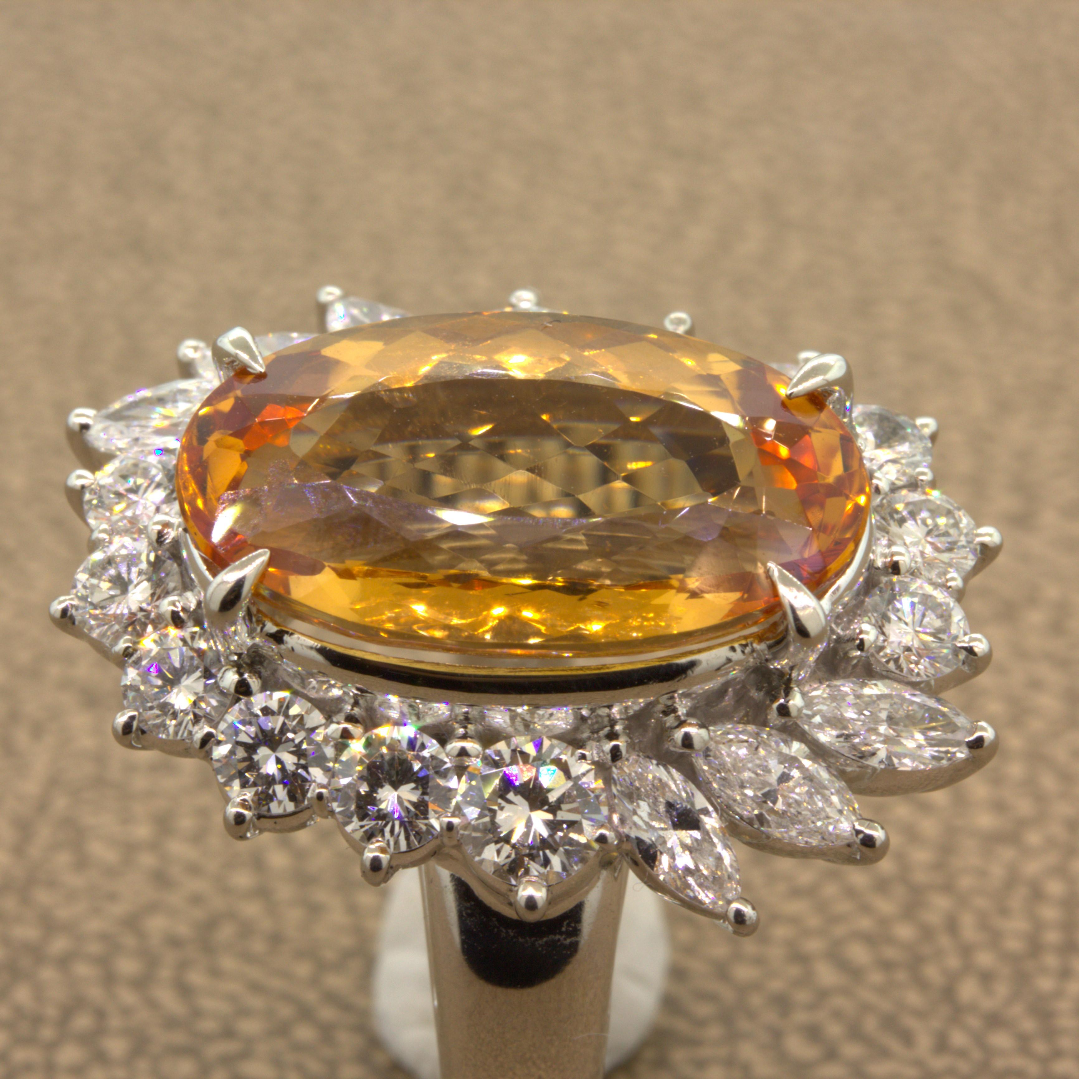 Superb 9.60 Carat Imperial Topaz Diamond Platinum Ring