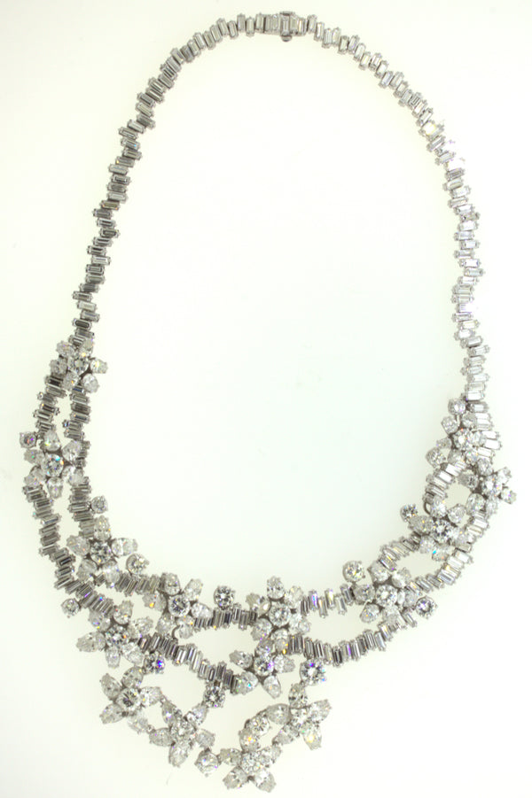 Mid-Century 84 Carat Diamond Cluster Platinum Bib Necklace