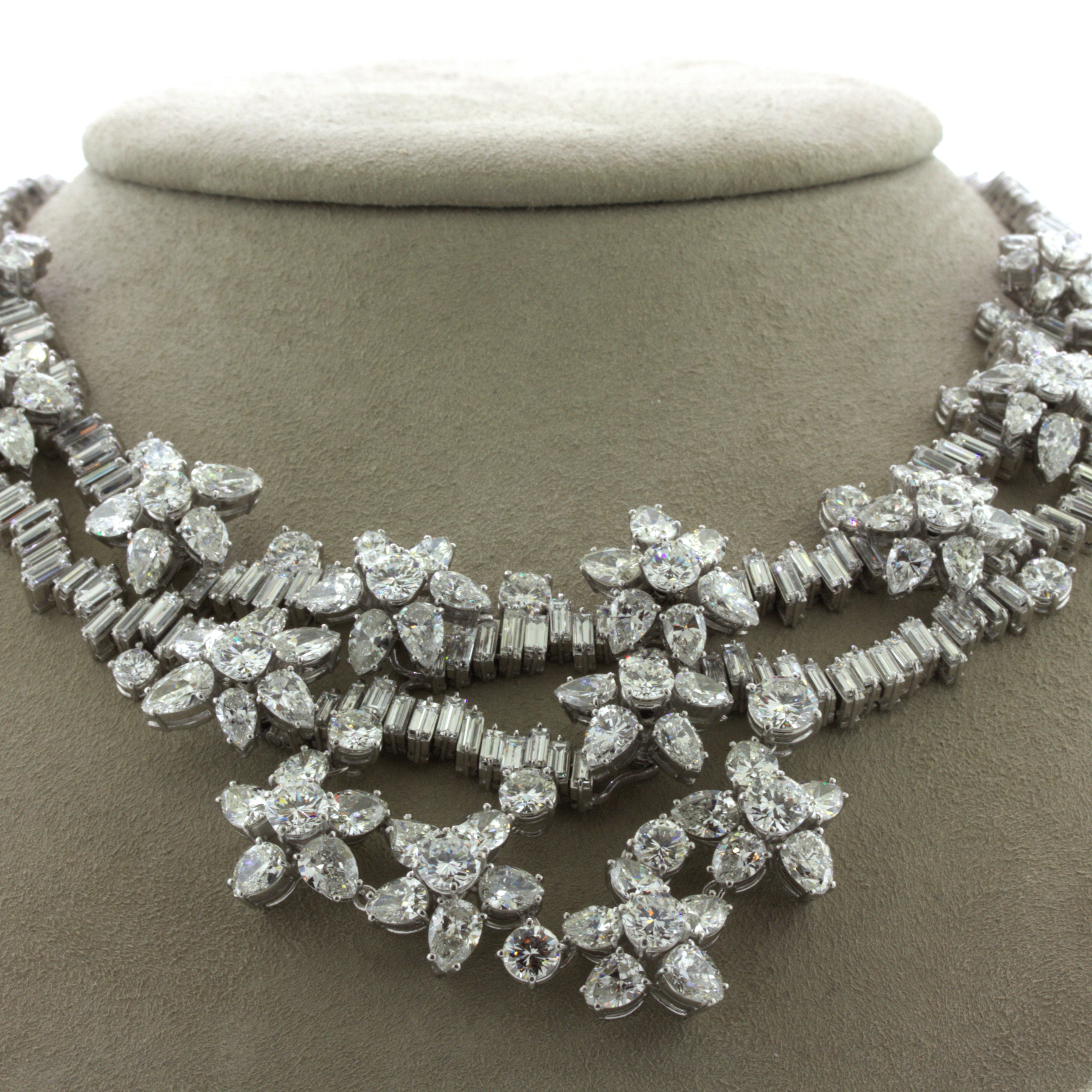 Mid-Century 84 Carat Diamond Cluster Platinum Bib Necklace