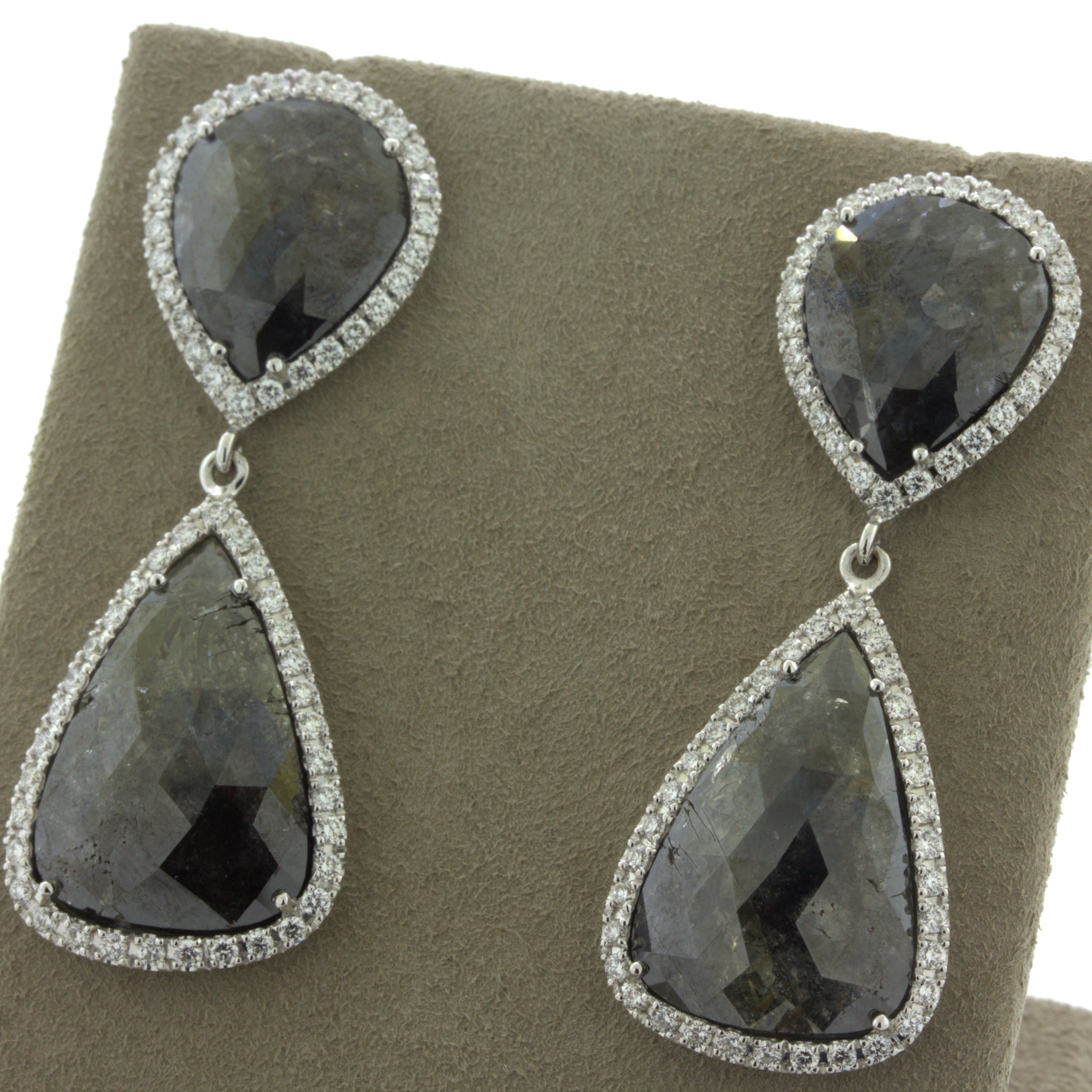 Diamond & Diamond Slice 18k White Gold Drop Earrings