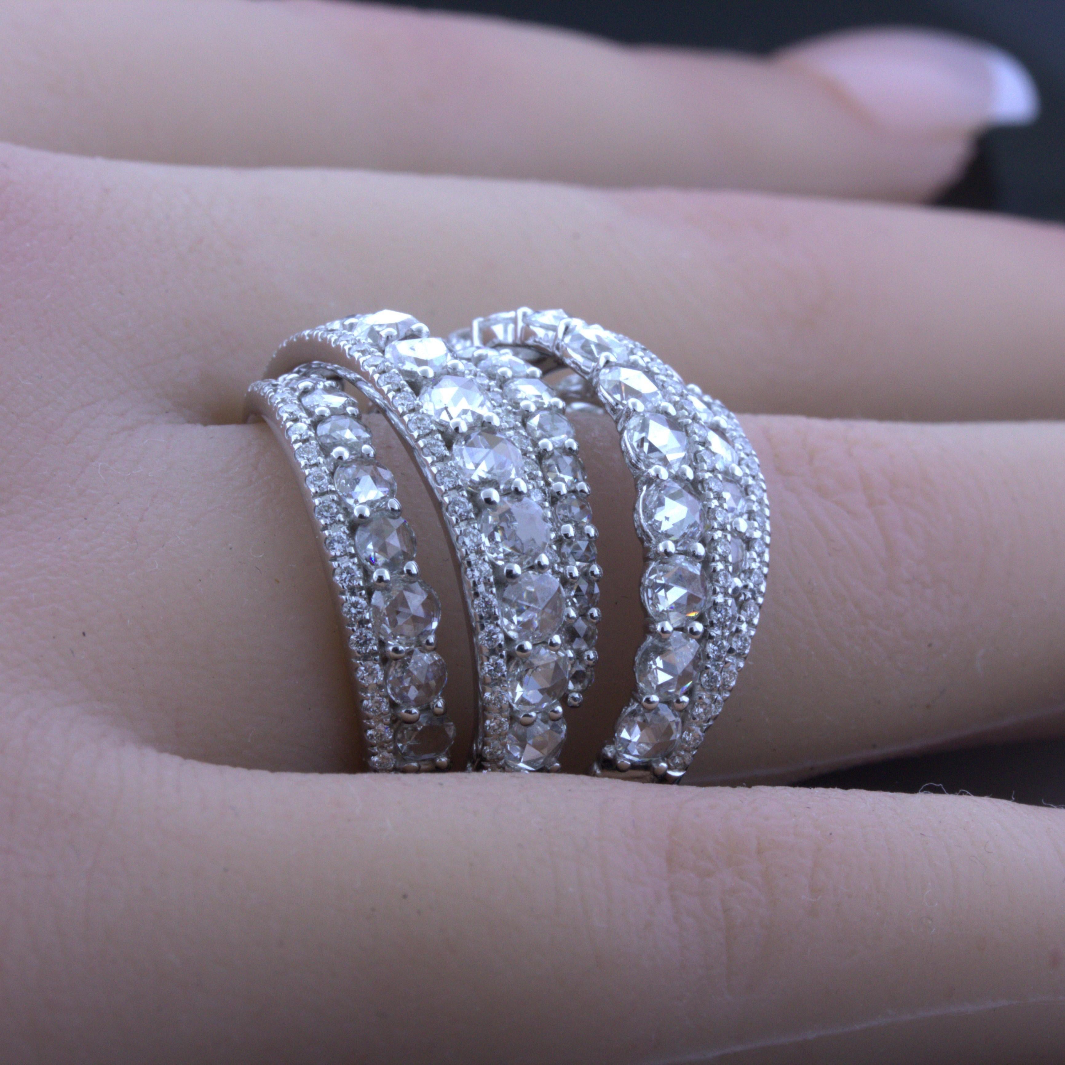 Rose-cut Diamond Multi-Layer 18K White Gold Wrap Ring