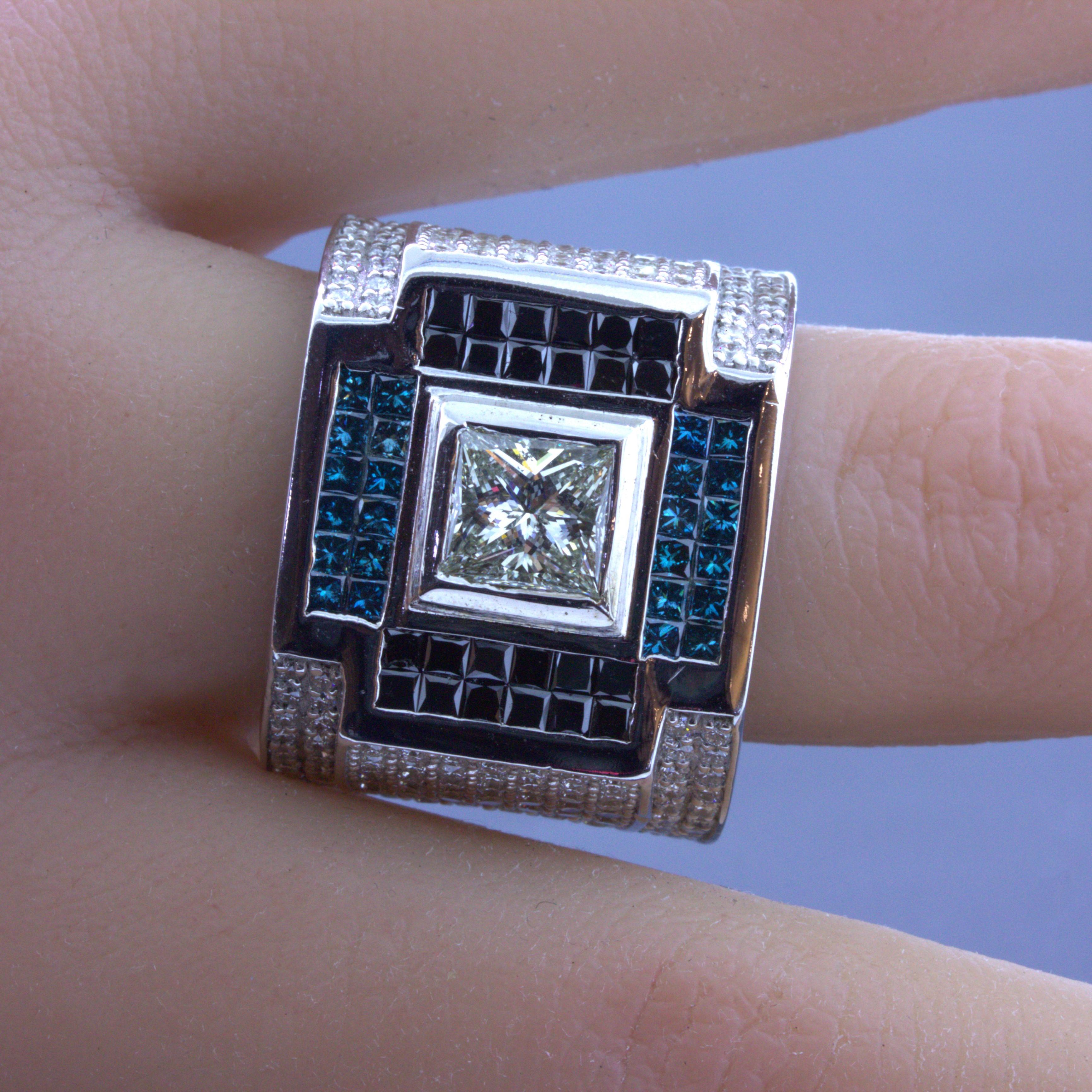 Gentleman’s White Blue Black Diamond 14k White Gold Ring