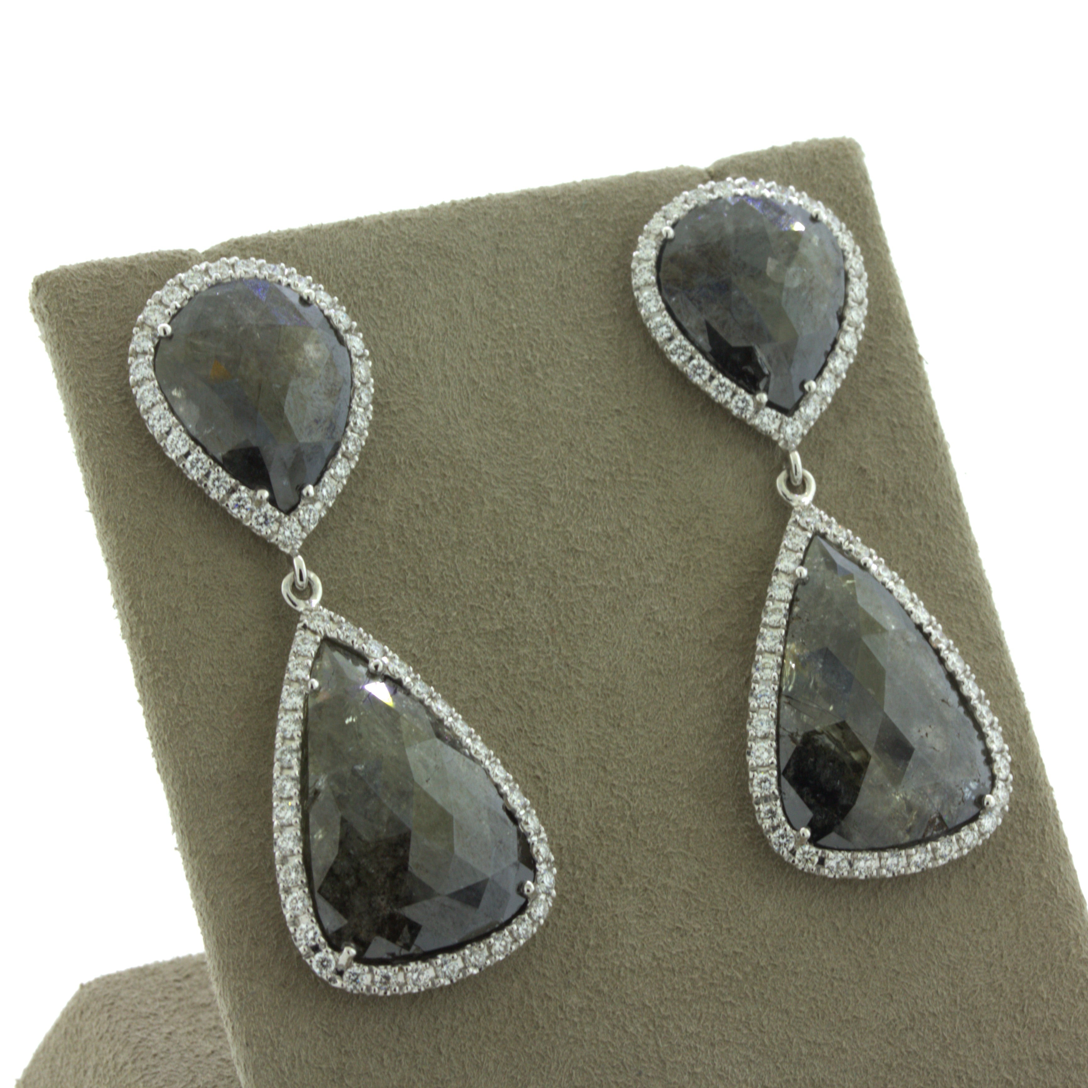Diamond & Diamond Slice 18k White Gold Drop Earrings