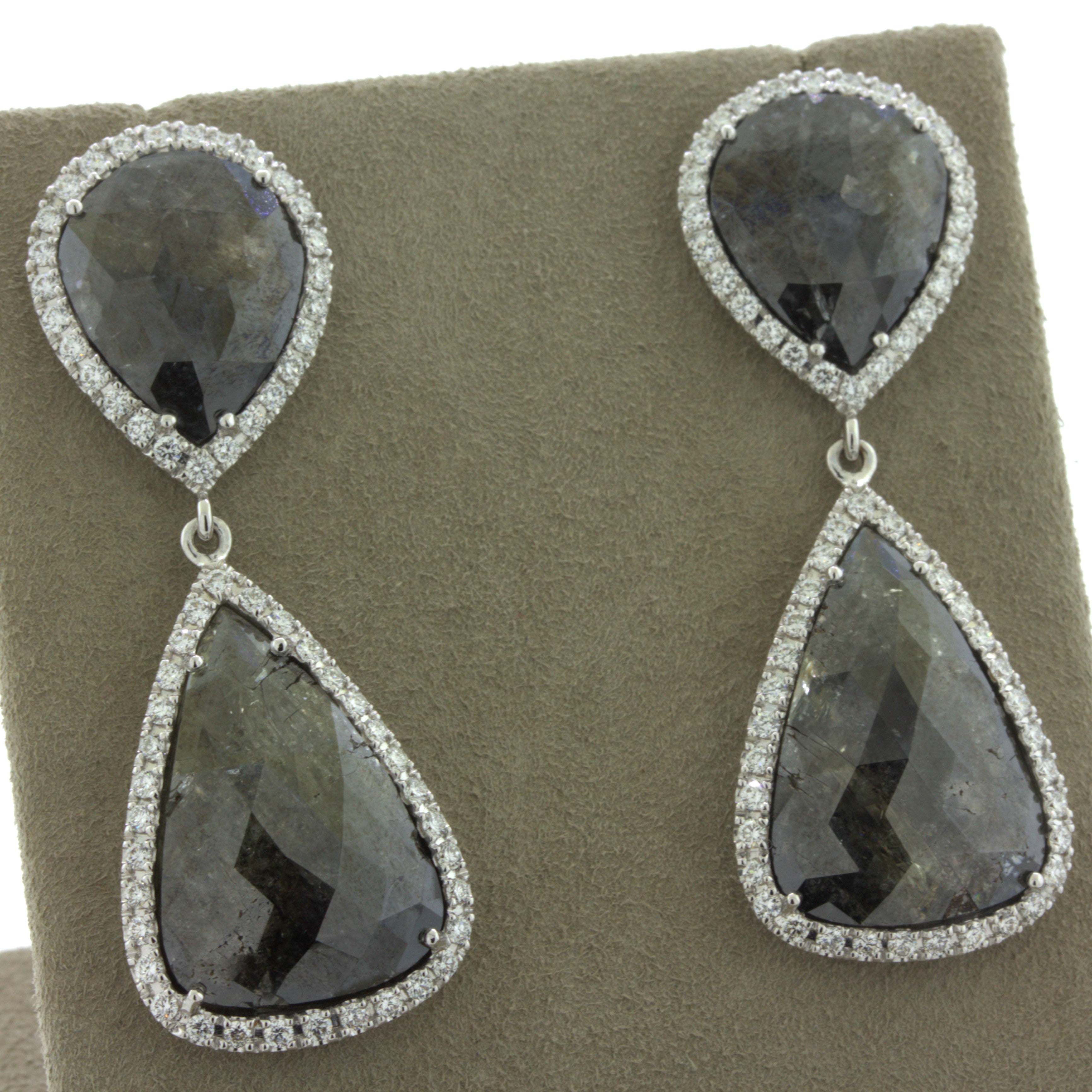 Diamond & Diamond Slice 18k White Gold Drop Earrings