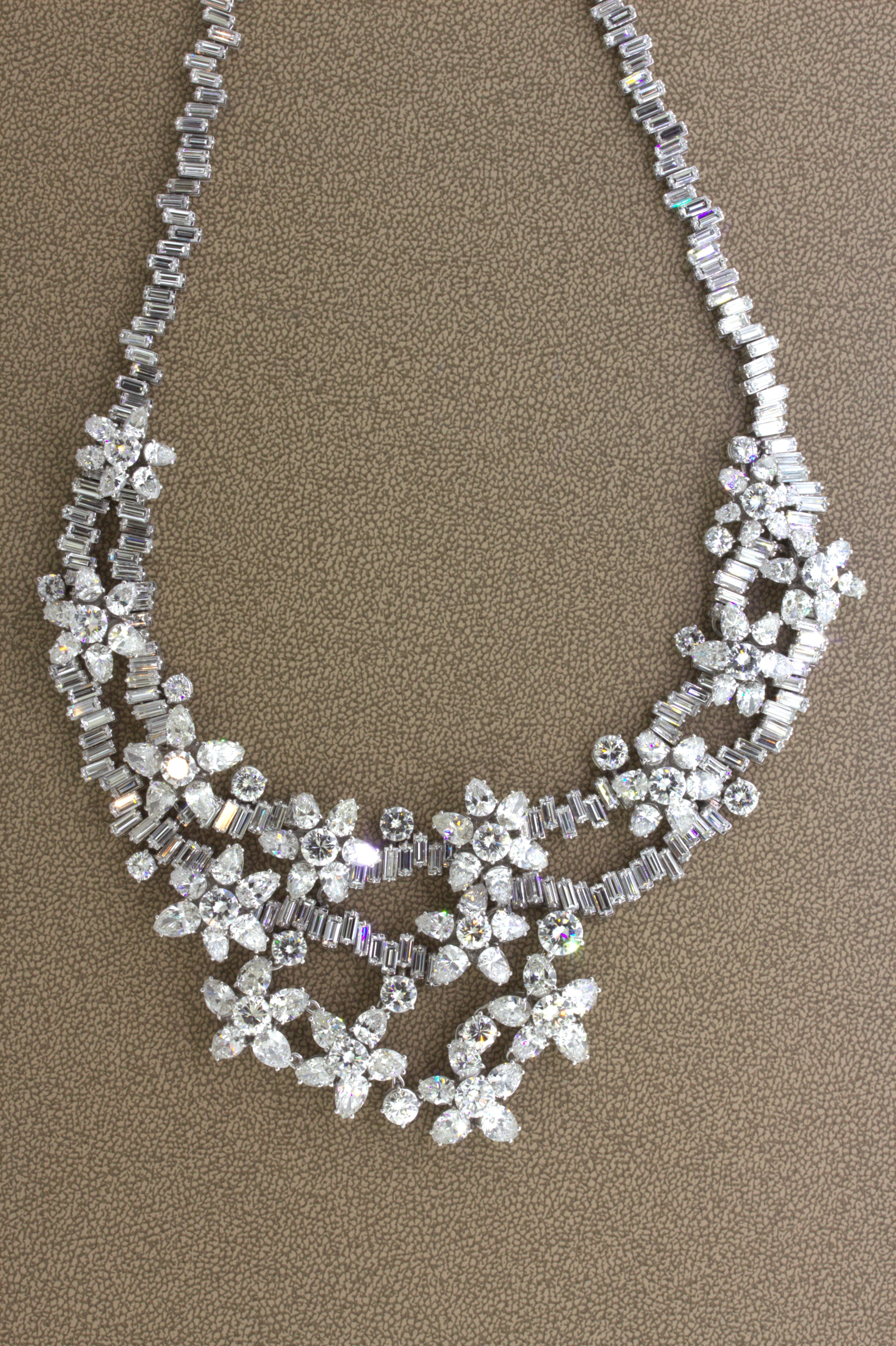 Mid-Century 84 Carat Diamond Cluster Platinum Bib Necklace
