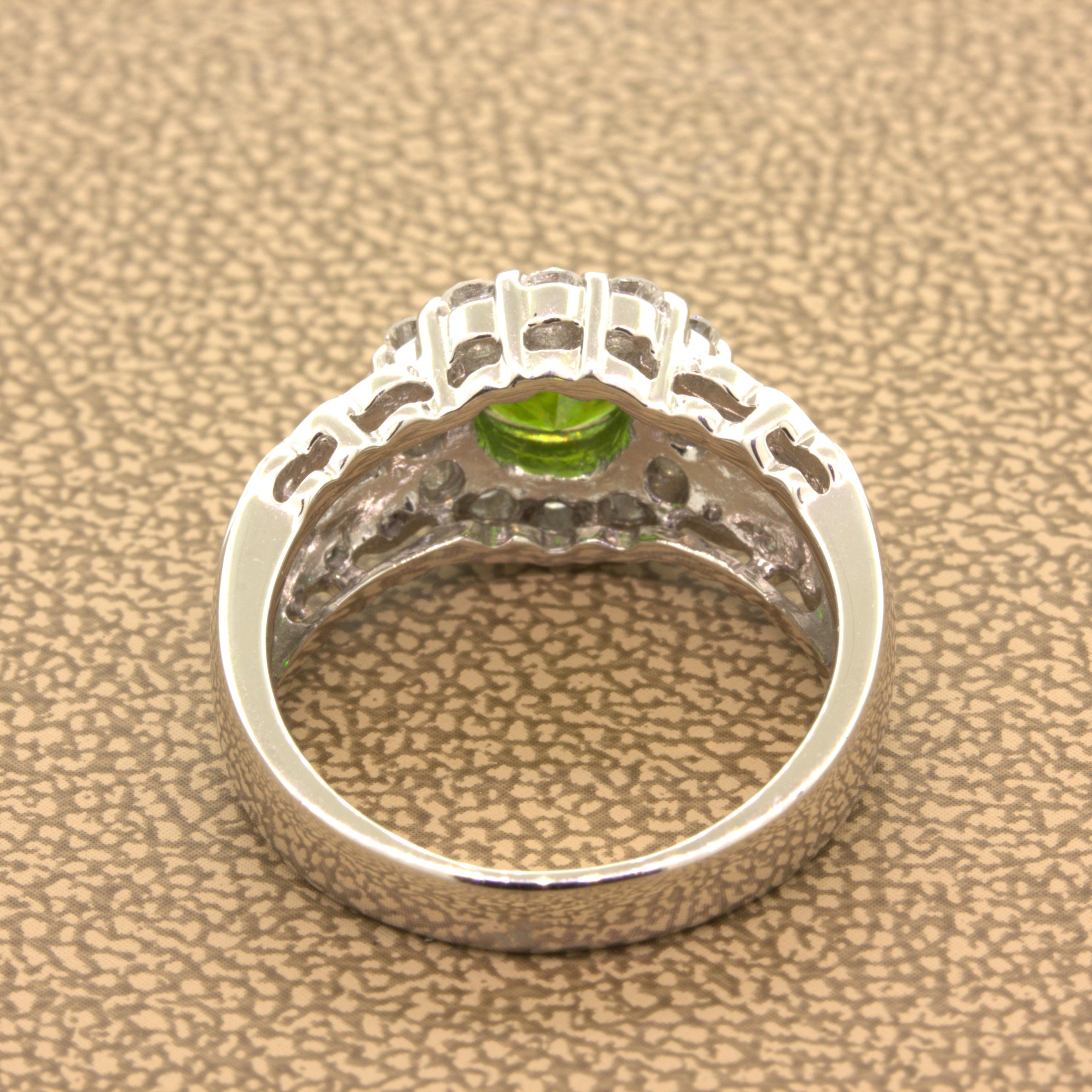 1.44 Carat Russian Demantoid Garnet Diamond Platinum Ring