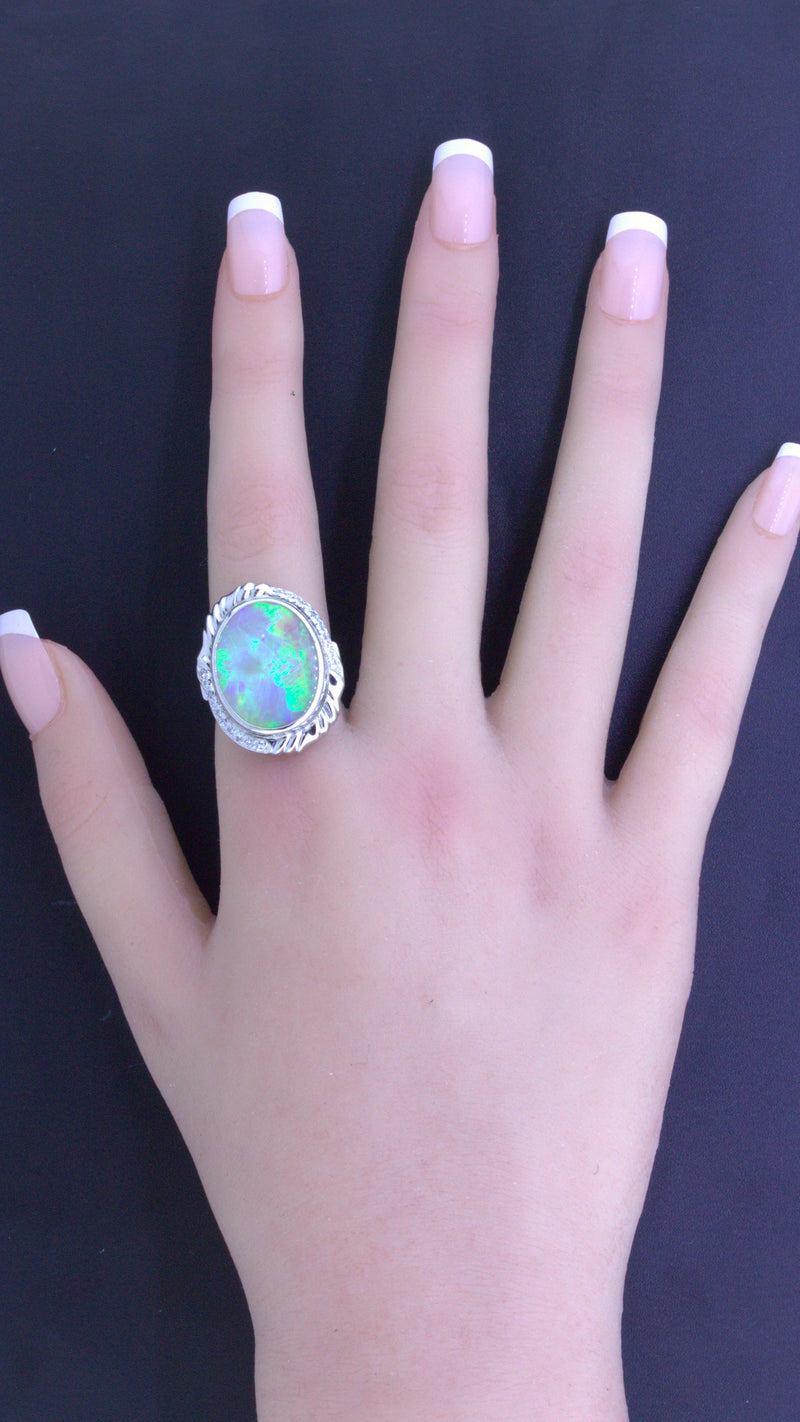 12.56 Carat Australian Opal Diamond Platinum Ring