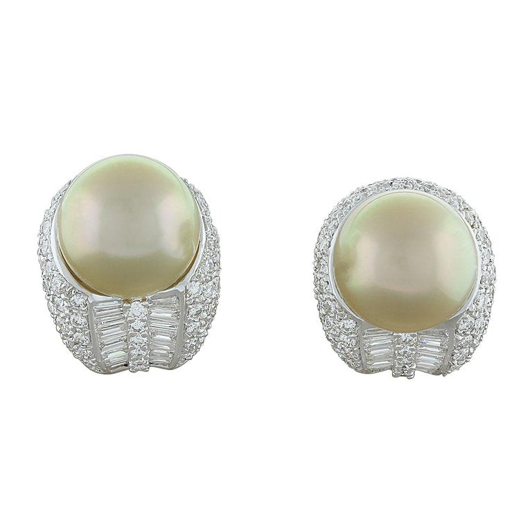 Golden South Sea Pearl Diamond Gold Earrings