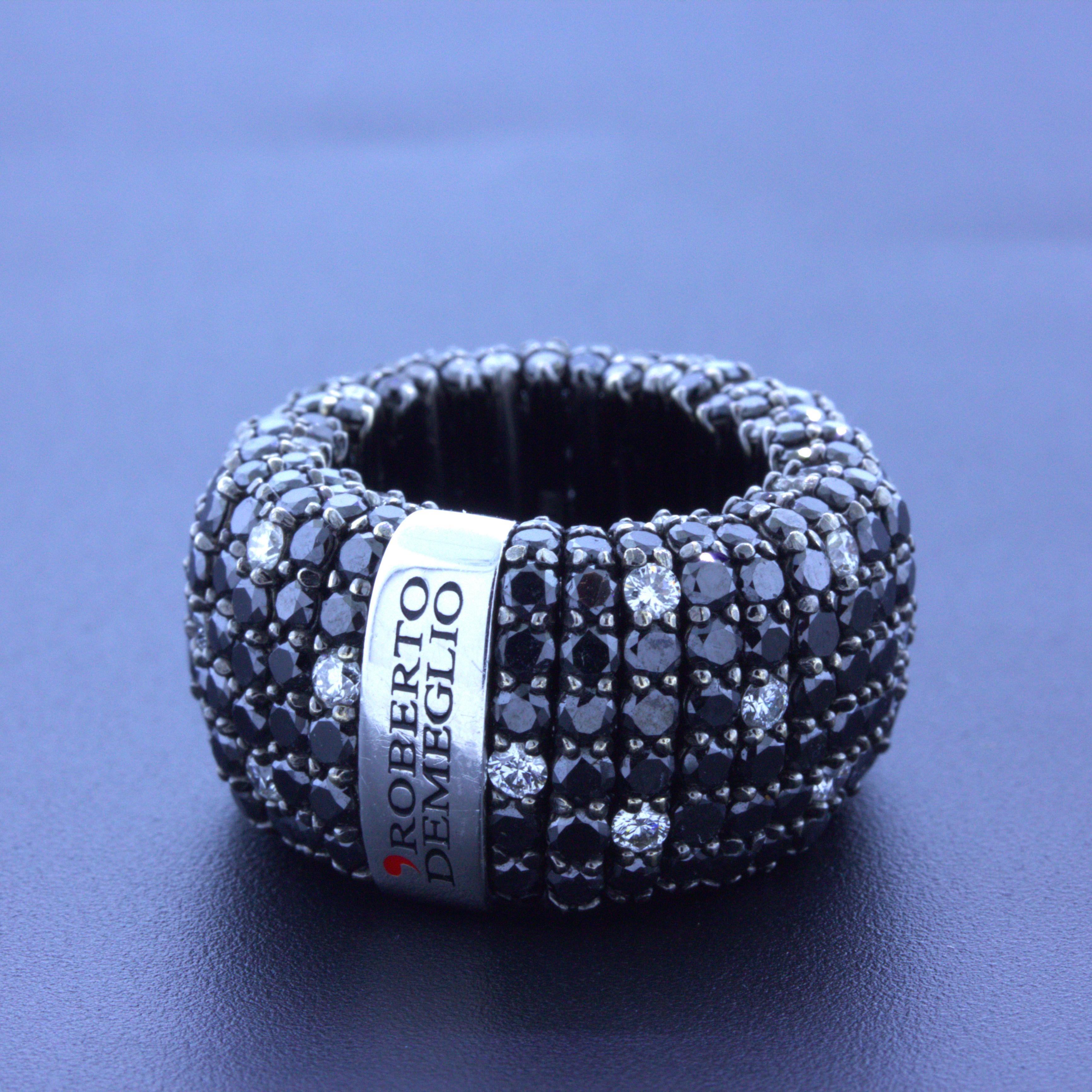 Roberto Demeglio White & Black Diamond 18k White Gold Stretch Ring