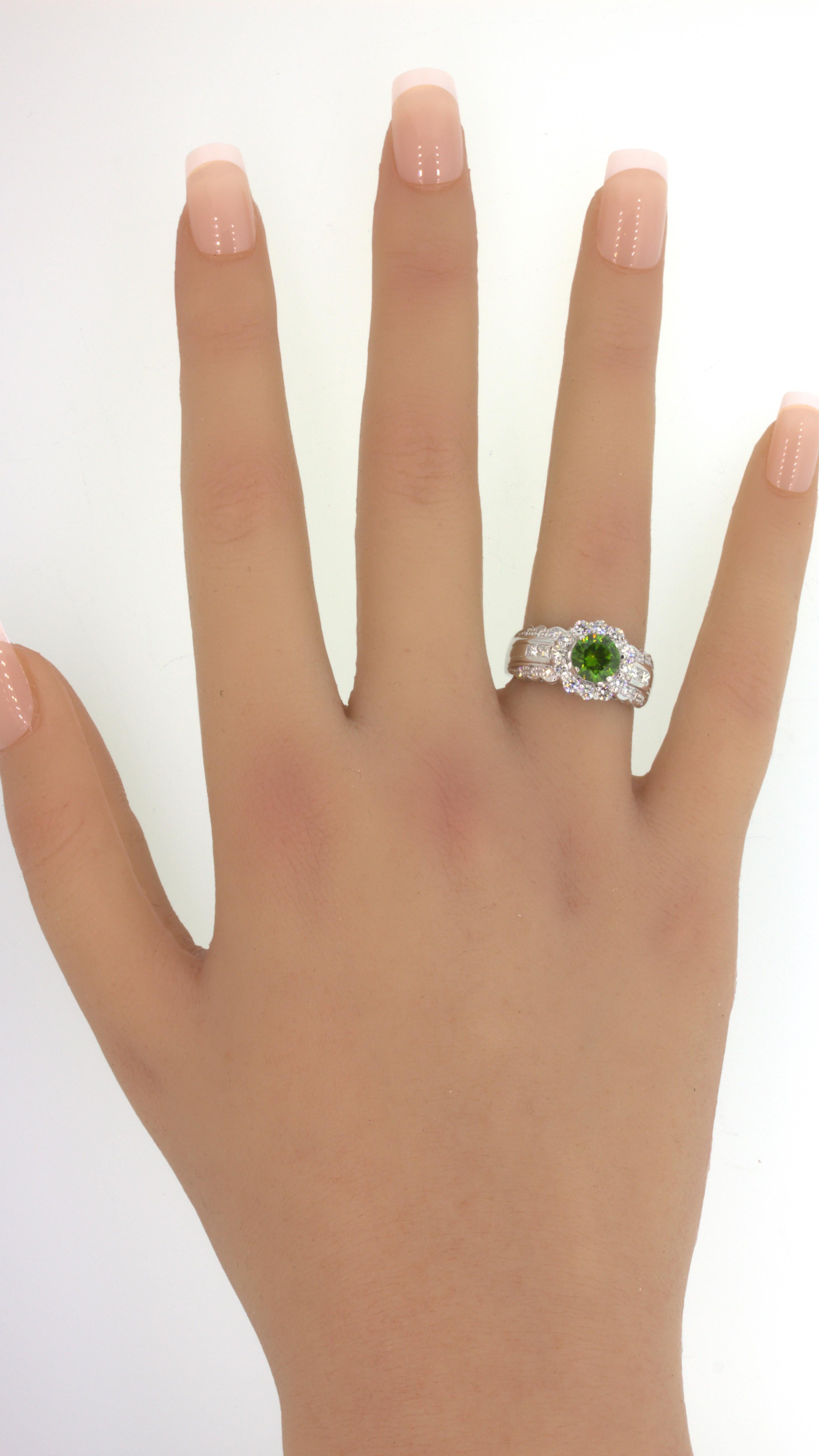 1.44 Carat Russian Demantoid Garnet Diamond Platinum Ring
