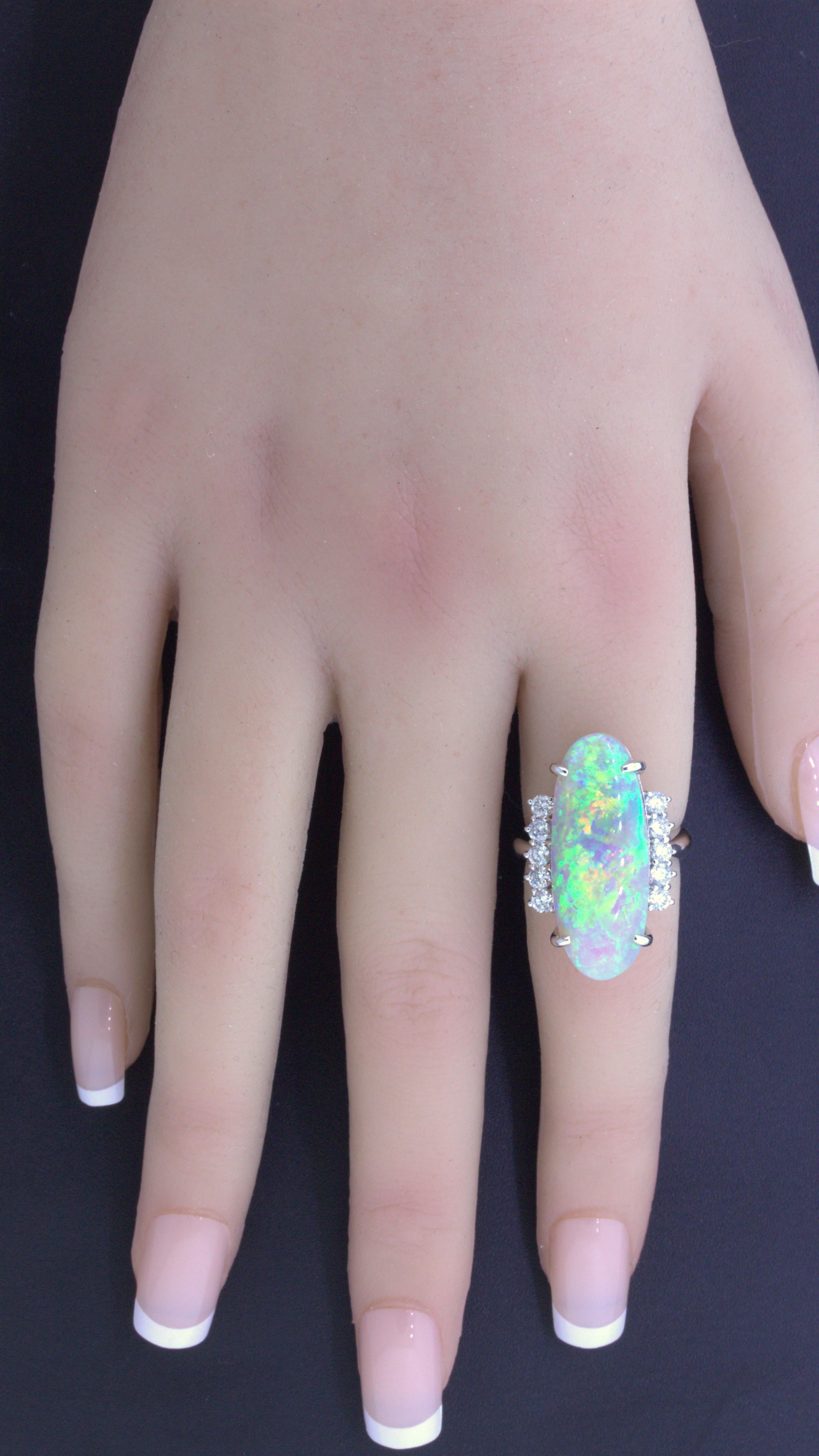 Impressive 15.36 Carat Australian Crystal Opal Diamond Platinum Cocktail Ring